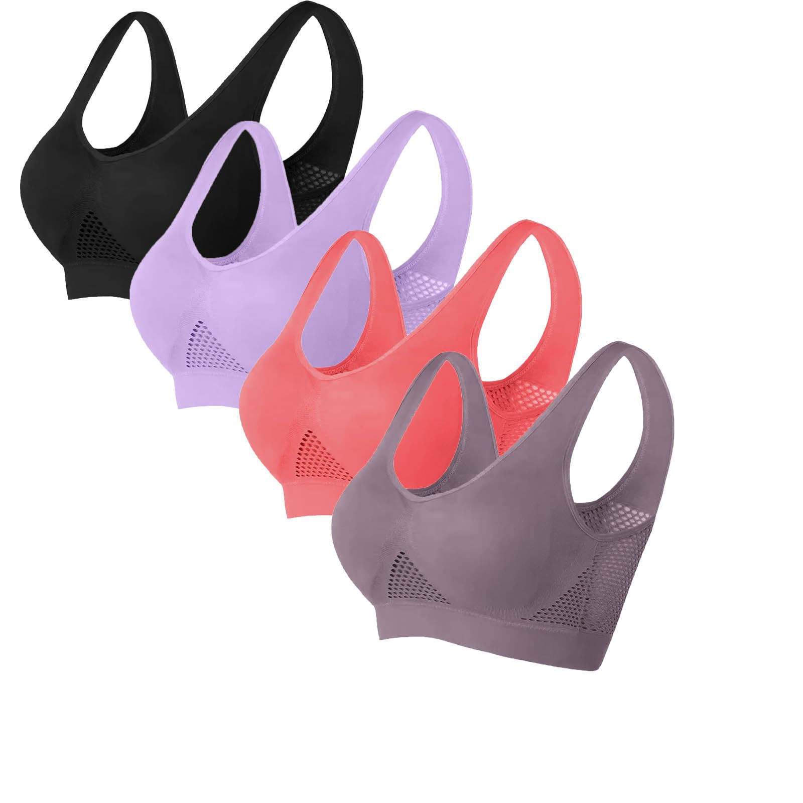 4 Pack Women's Wireless Sports Bras - Breathable Mesh Yoga Bras for Gym, Running & Workout - Plus Size Comfortable Support for Active Lifestyles - Perfect for Fitness, Yoga & Daily Wear