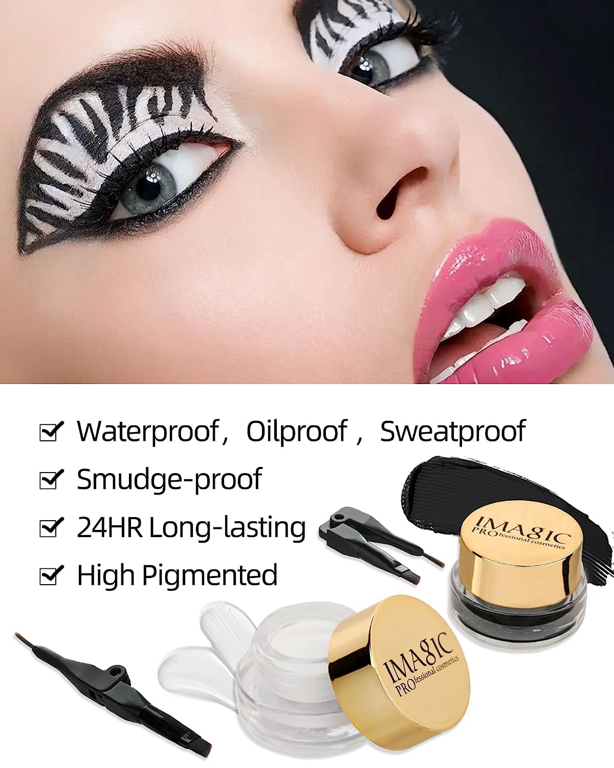 COSLUXE IMAGIC Gel Eyeliner - Long Lasting Waterproof Matte Eyeliner Cream with High-Intensity Pigments, Smudge-Proof Eye Makeup for Women & Girls (Black) | Perfect for Daytime Office Look & Nighttime Party Makeup