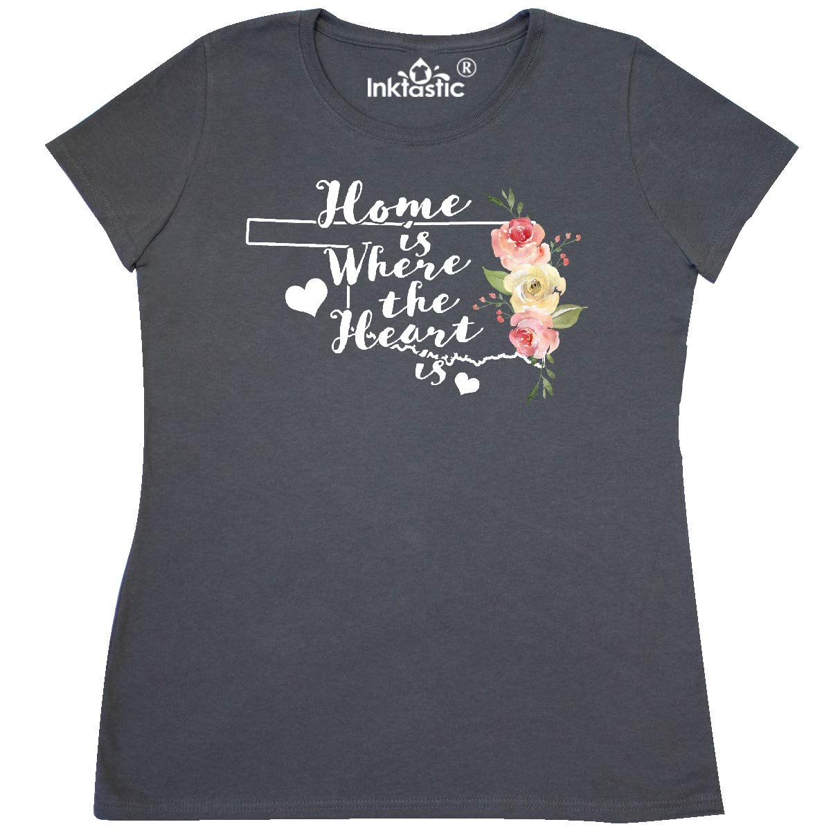 Inktastic Oklahoma Home is Where The Heart is Watercolor Print Women's T-Shirt - Soft Cotton Tee for Casual Wear, Travel & State Pride Outfits