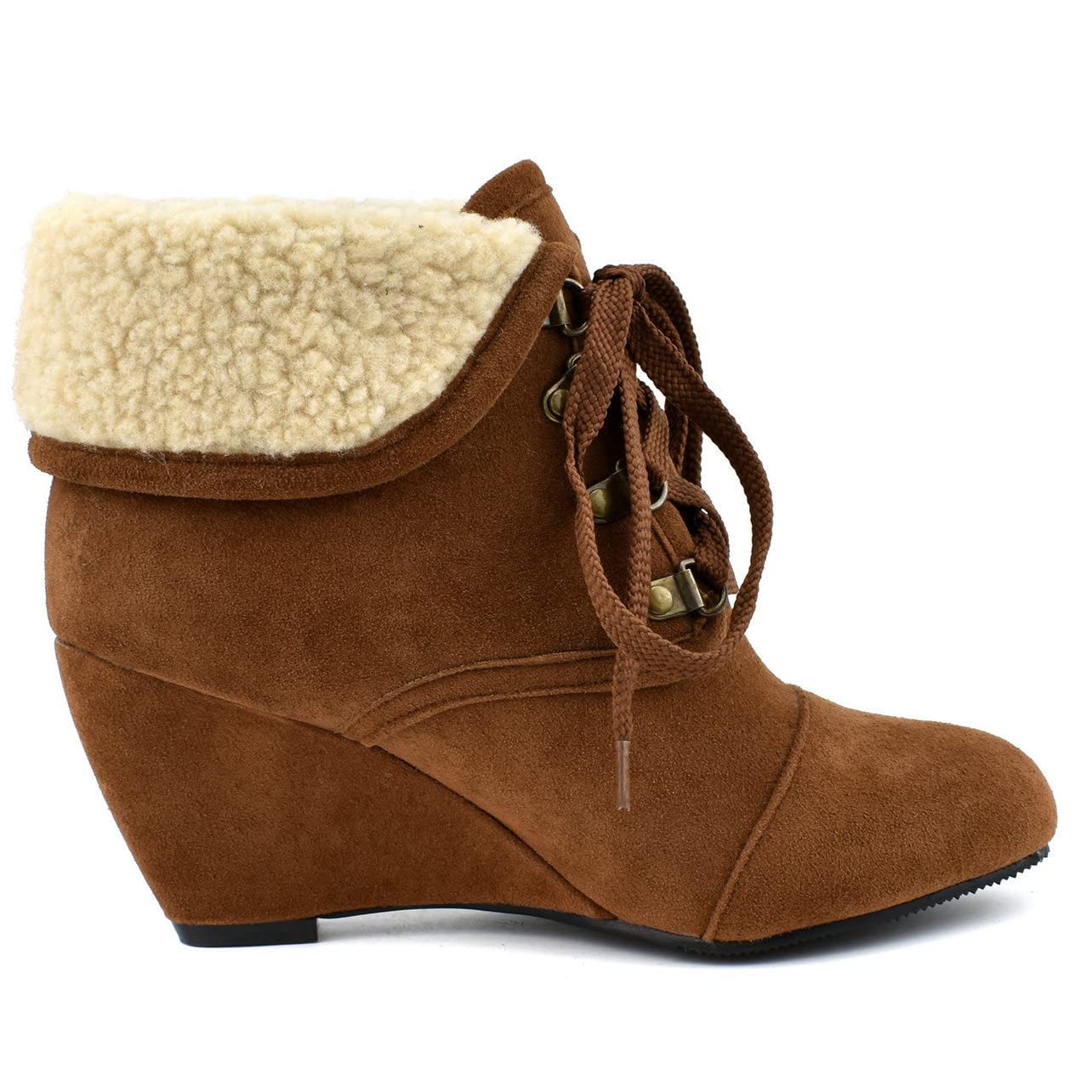 UniqueStride Women's Faux Suede Ankle Boots - Lace Up Wedge Heel Booties for Fall & Winter | Comfortable Dress Shoes for Work, Party & Casual Outfits