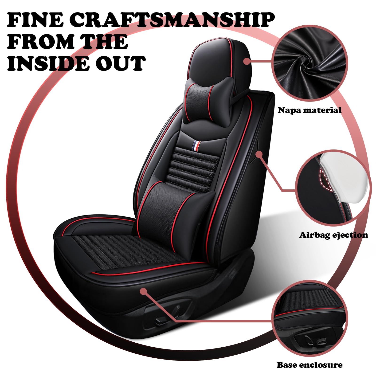 Premium Leather Car Seat Cover for Toyota Prius 2004-2024 - Universal Anti-Slip Design Fits Most Cars, Sedans, SUVs & Trucks (Black Red Bars) - Luxury Protection & Comfort for Daily Commute, Road Trips & Long Drives