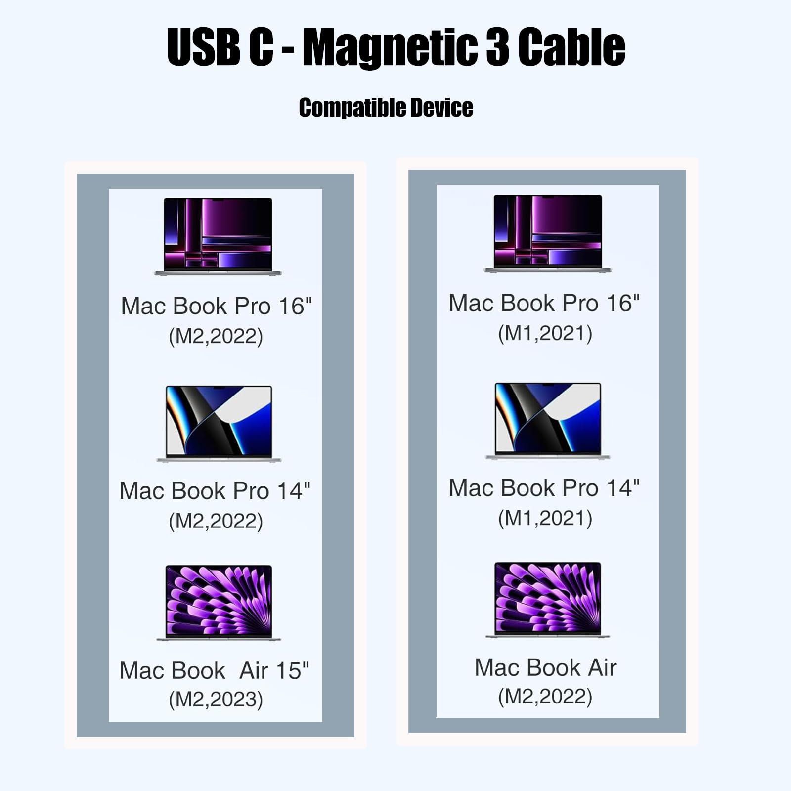 140W USB-C to Magnetic 3-in-1 Charging Cable for MacBook Pro/Air (2021-2023 M1/M2 Chip) - 6.6ft Fast Charging & Data Sync - Perfect for Home, Office & Travel Use