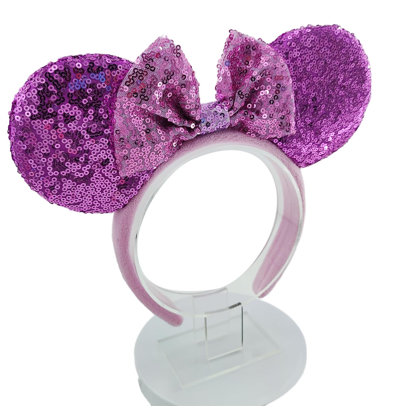 Purple Mouse Ears Headband with Bow & Snowflake - Sparkly Sequins Headpiece for Girls | Disney Princess Costume Accessory, Christmas Party Wear, Cosplay Decoration | Soft Flannel Material for Women & Kids (Great for Theme Parties, Halloween, Character Dress-Up & Holiday Events)