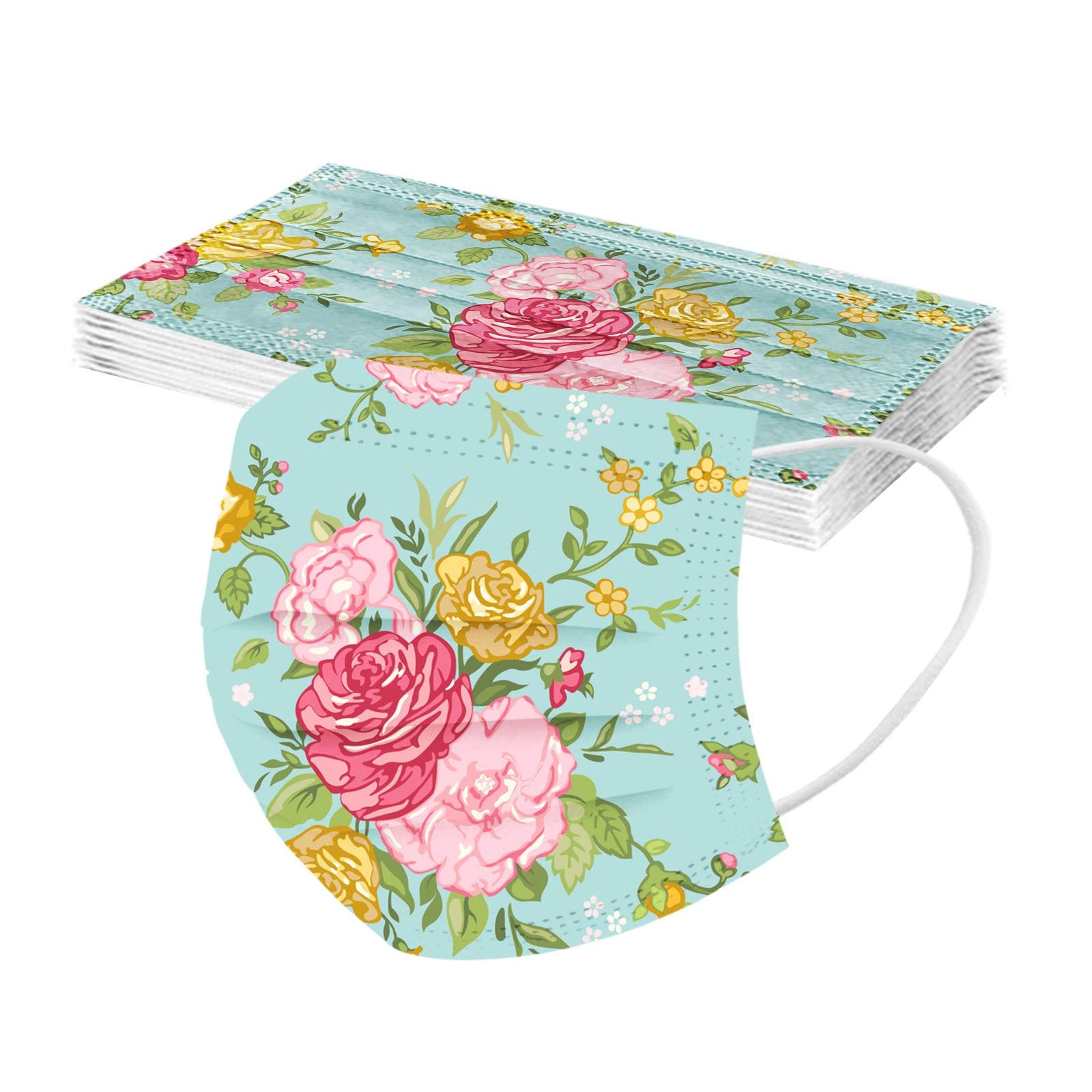 Cookinty 10-Pack Floral Disposable Face Masks for Adults - 3-Ply Breathable, Adjustable Ear Loops, Funny Holiday Design - Perfect for Parties, Travel & Daily Protection