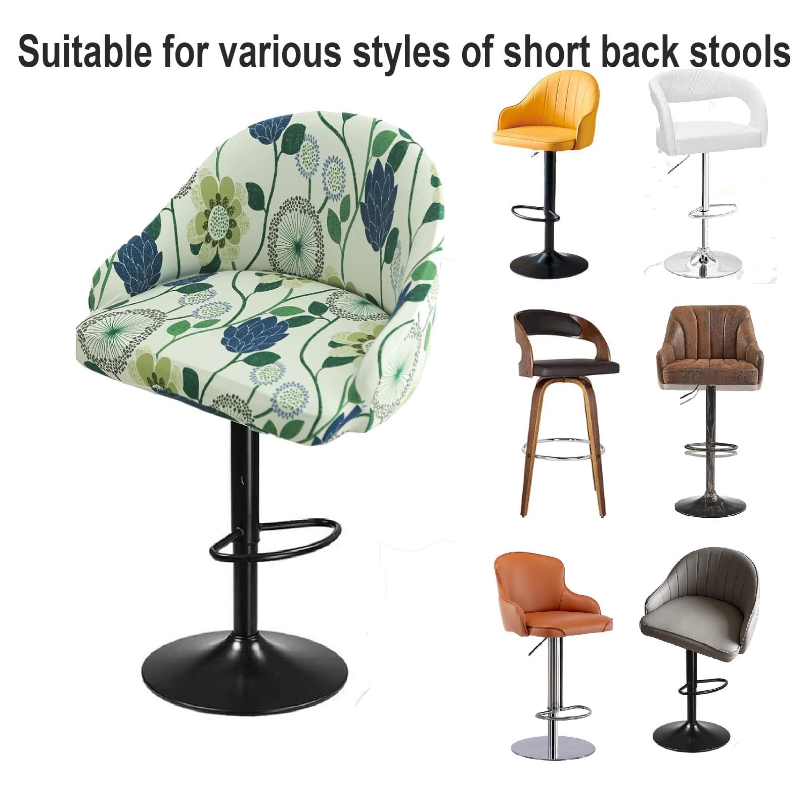 Stretch Bar Stool Covers with Round Back & Arms - Swivel Chair Slipcovers for Kitchen Island, Counter, or Dining Room - Waterproof & Elastic Fabric for Home Decor & Protection