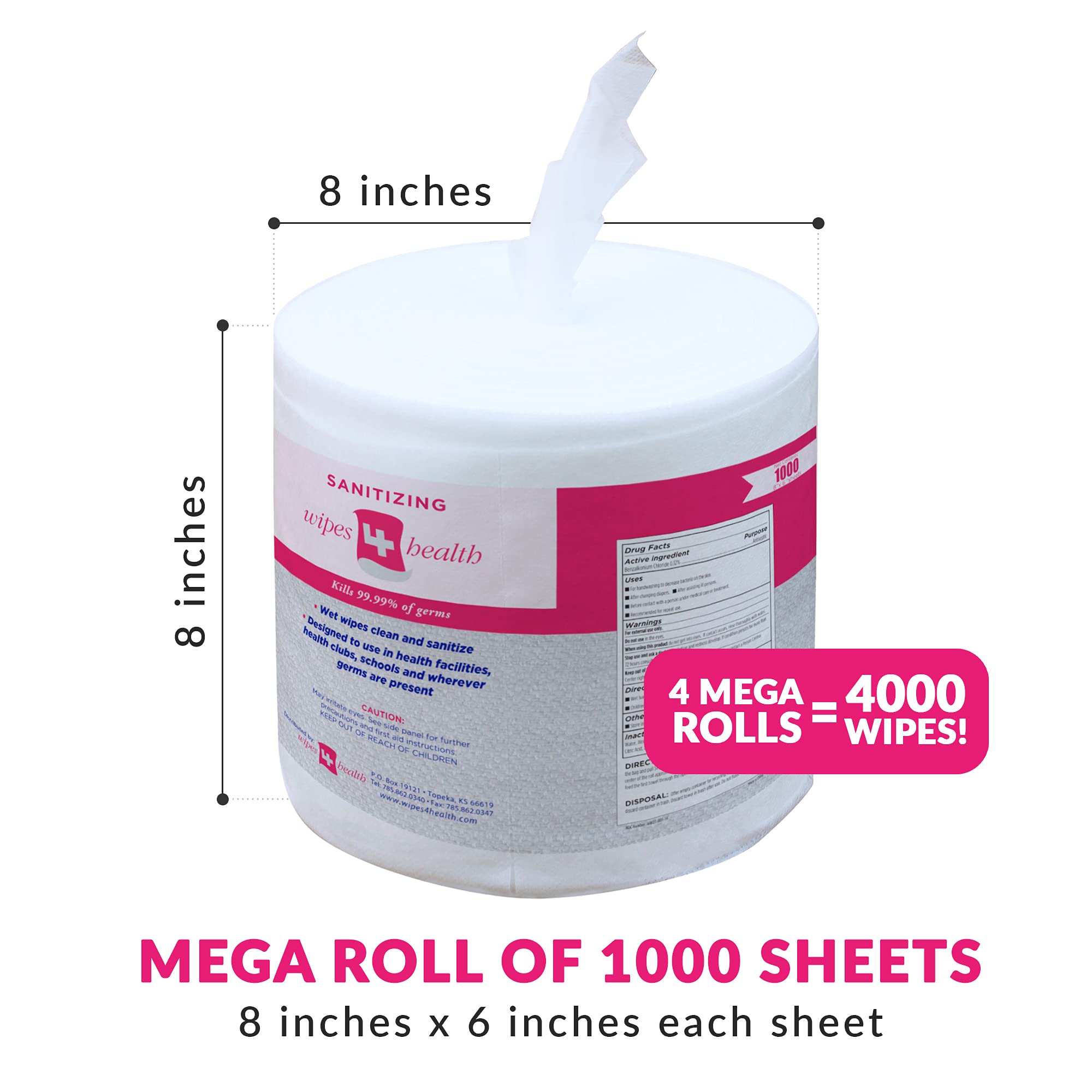 Wipes4Health Sanitizing Wipes - 4000 Unscented Disinfecting Wipes (8