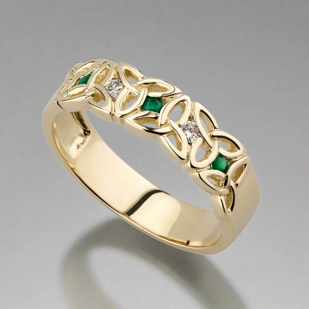 14K Gold Diamond & Emerald Trinity Ring for Women - Elegant Stackable Wedding Band, Anniversary Gift, Engagement Jewelry - Perfect for Valentine's Day, Proposals & Special Occasions
