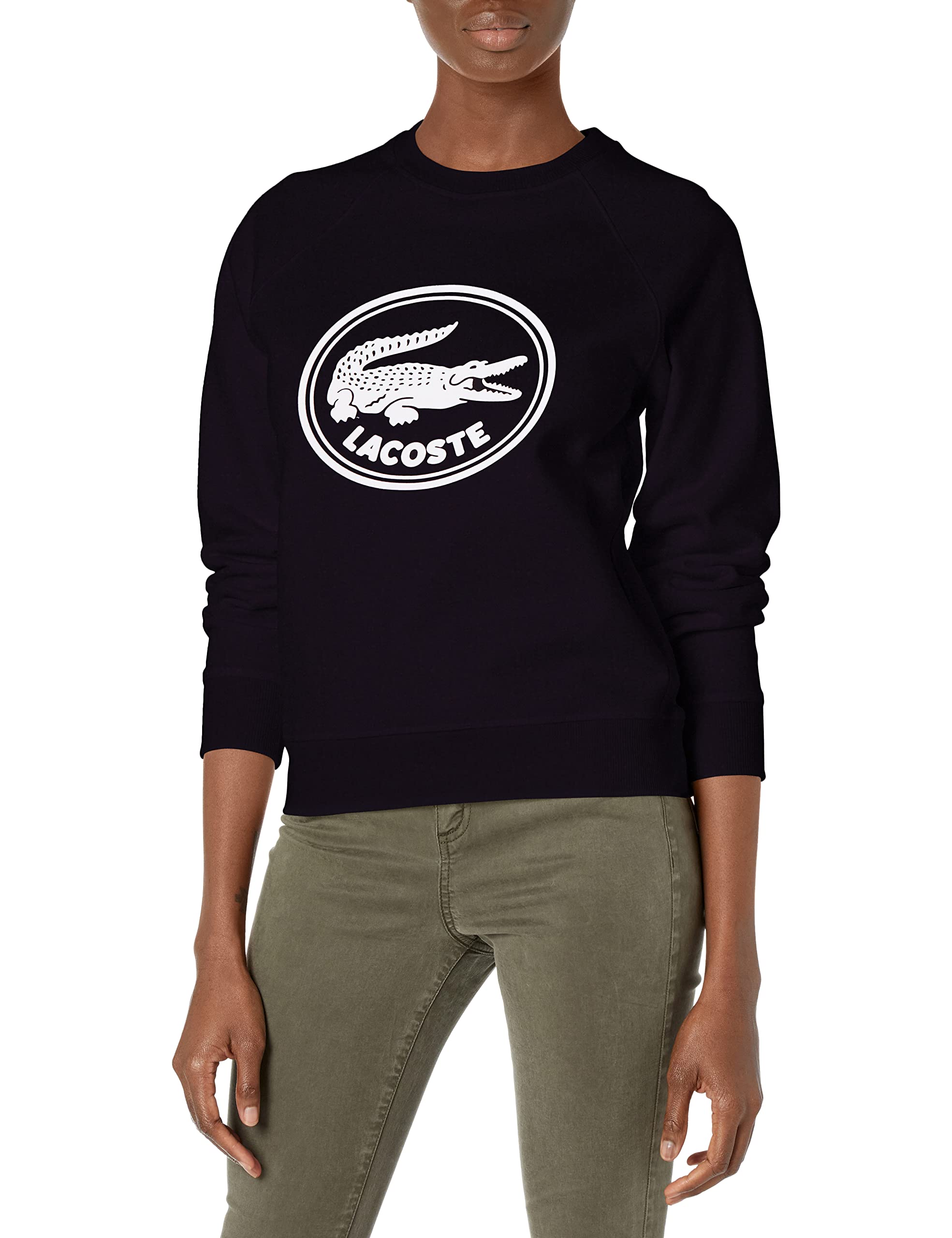 Lacoste Women's Long Sleeve Badge Crewneck Sweatshirt | Casual Cotton Pullover for Everyday Wear | Perfect for Work, Travel & Weekend Outfits