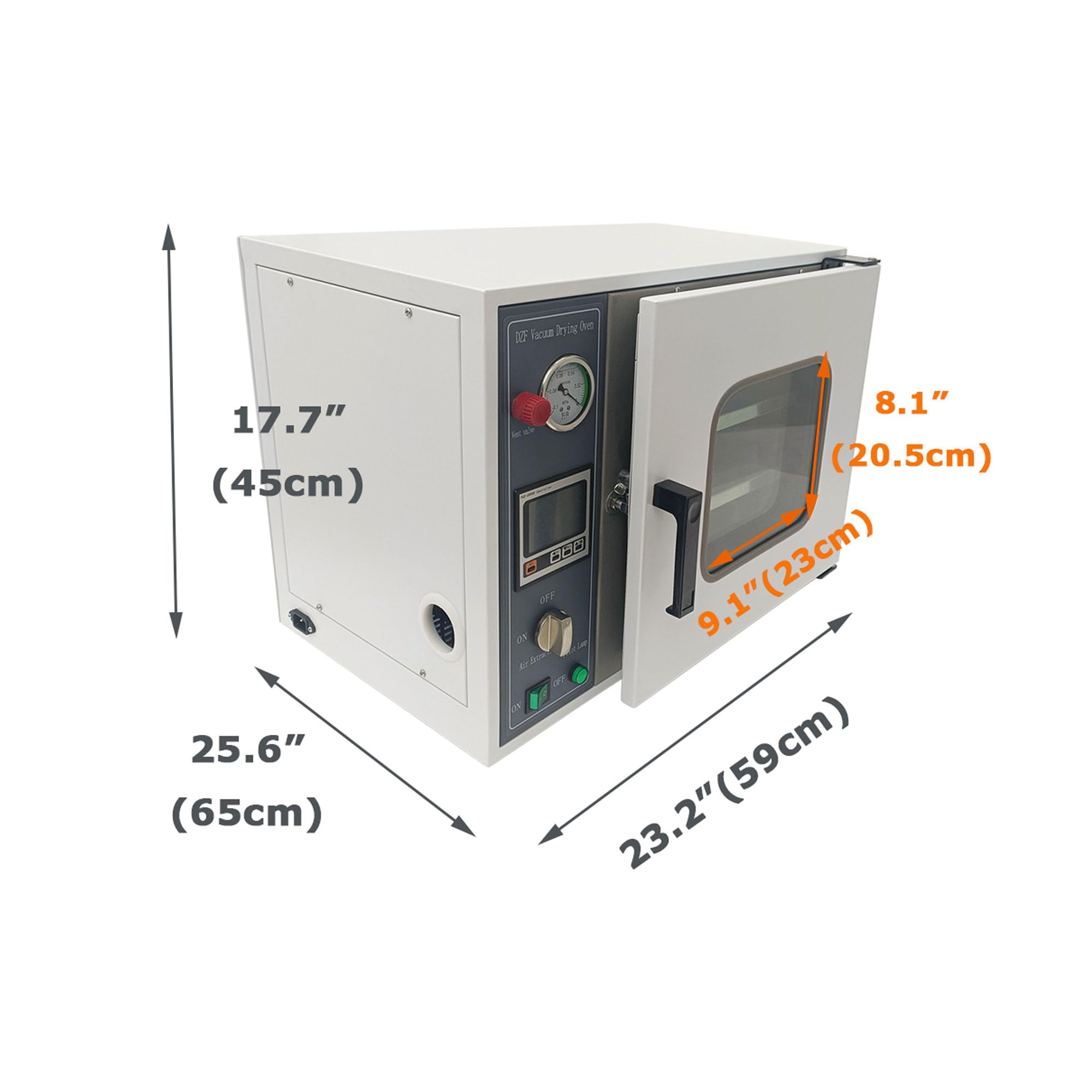110V 0.9Cu ft Vacuum Drying Oven with 304 Stainless Steel Inner Liner, LCD Display & Silicone Oil Pressure Gauge - 600W for Lab, Jewelry Making, and Electronics Drying