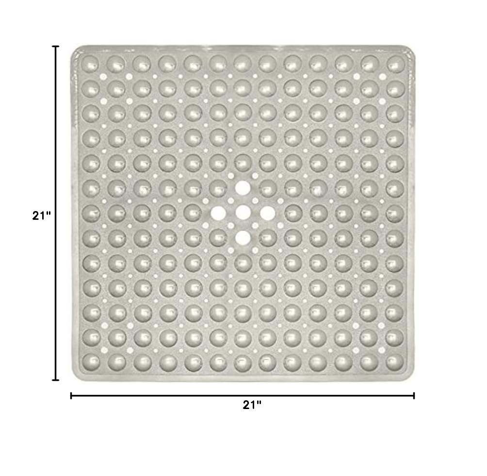 ENKOSI 21x21 Inch Non-Slip Square Shower Mat - Clear Grey Bathroom Floor Mat for Shower Stall, Anti-Slip Grip Mat for Wet Areas - Perfect for Bathroom Safety & Comfort