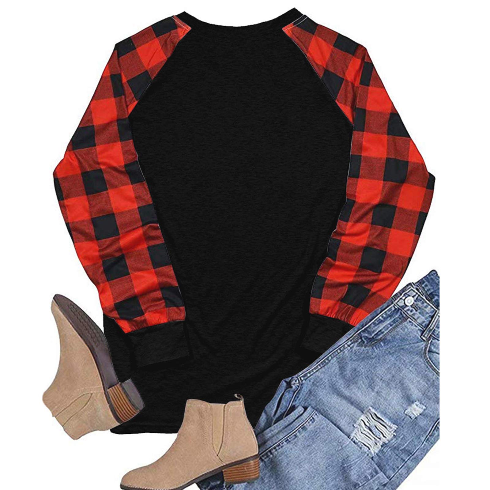 Women's Raglan Long Sleeve Round Neck Solid Color T-Shirt - Casual Comfort Blouse for Everyday Wear, Christmas Gift & Holiday Outfits