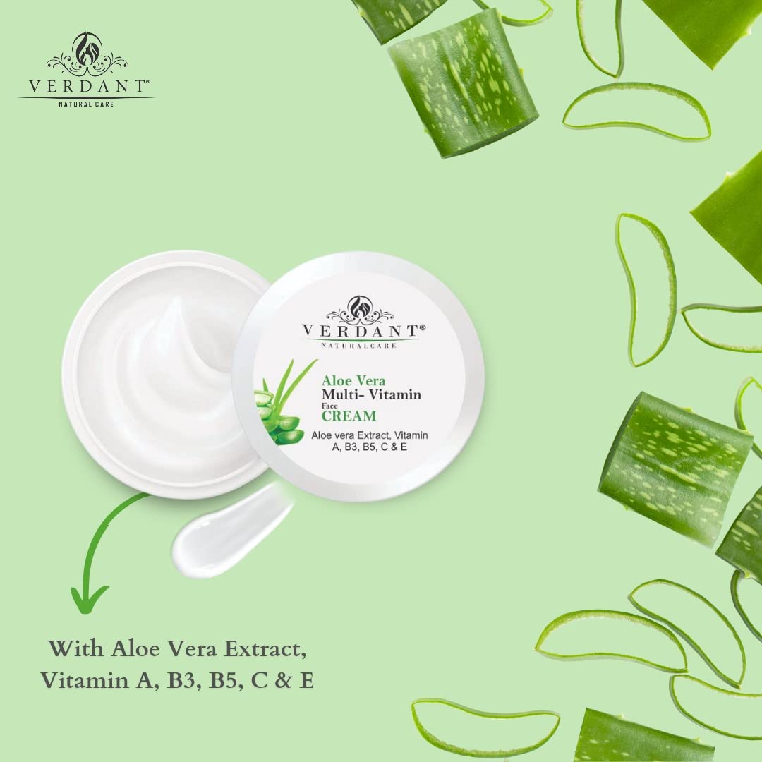 Verdant Aloe Vera Face Cream | Multi-Vitamin Moisturizer for Dry & Sensitive Skin | Paraben-Free, 100ml | Hydrating & Soothing for Daily Skincare Routine