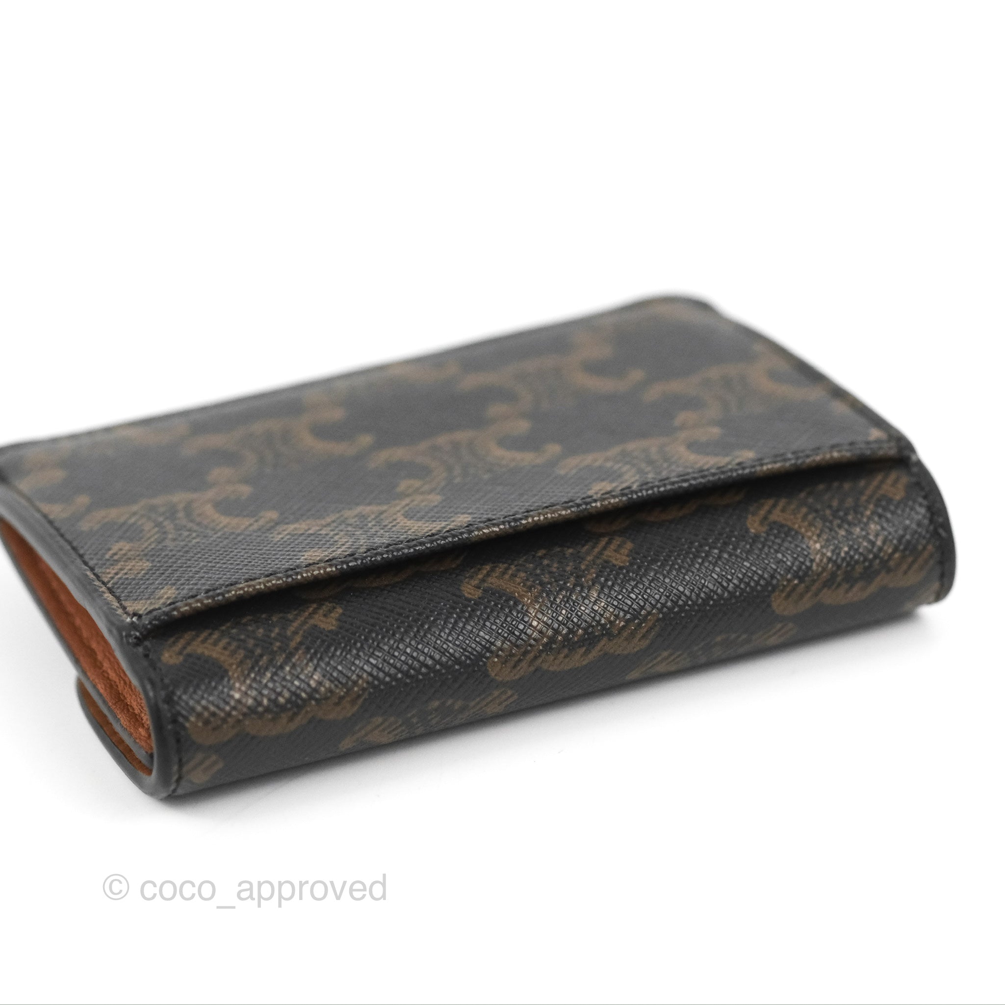 Celine Triomphe Canvas Card Holder with Flap - Tan Leather Wallet for Women | Perfect for Everyday Use & Travel Essentials