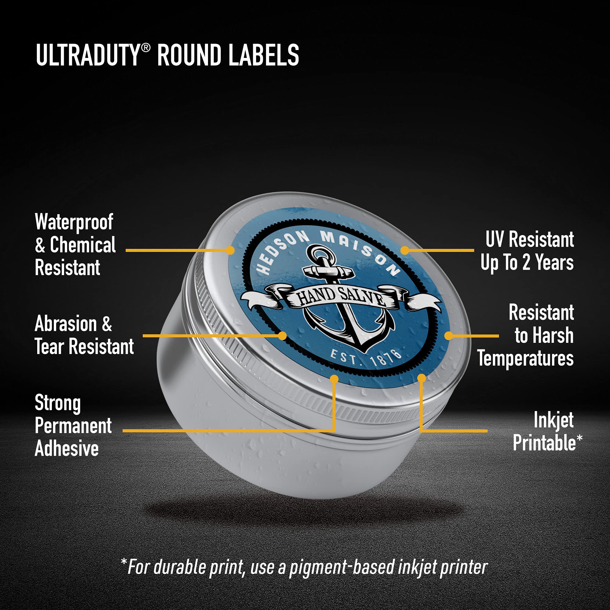 Avery UltraDuty GHS Labels - 2 Inch Round Waterproof Labels (Pack of 3000, White) for Pigment Inkjet Printers - Ideal for Chemical Bottles, Safety Containers & Industrial Labeling