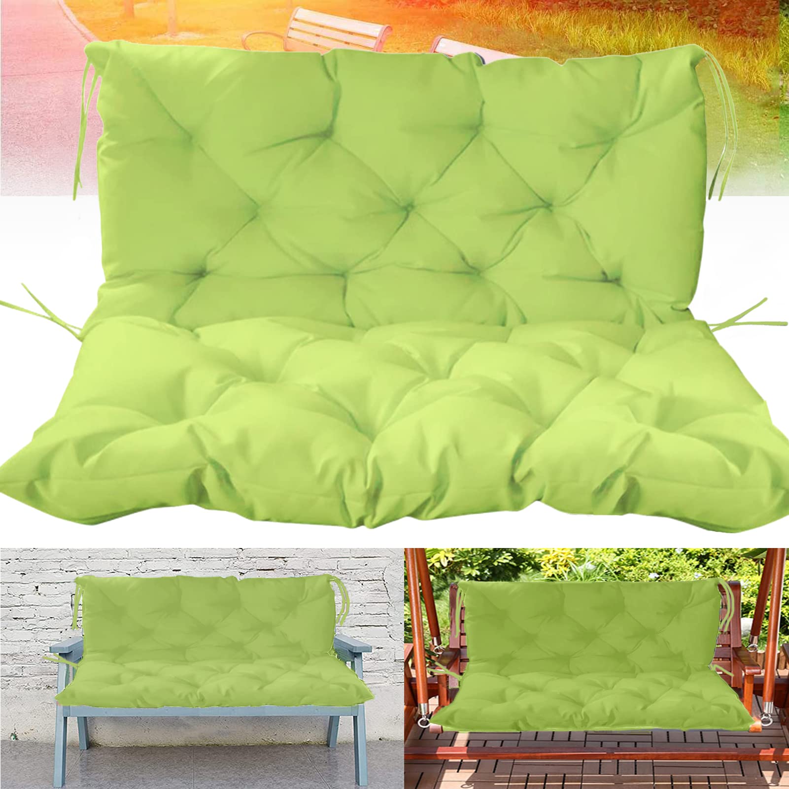 **ZUINUDNG 3-Seater Swing Cushion Replacement – 40x60 Inch Thick Waterproof Outdoor Bench Cushion with Backrest & Non-Slip Design for Garden, Patio, Poolside (Light Green) – Perfect for Relaxing, Lounging & Outdoor Entertaining**