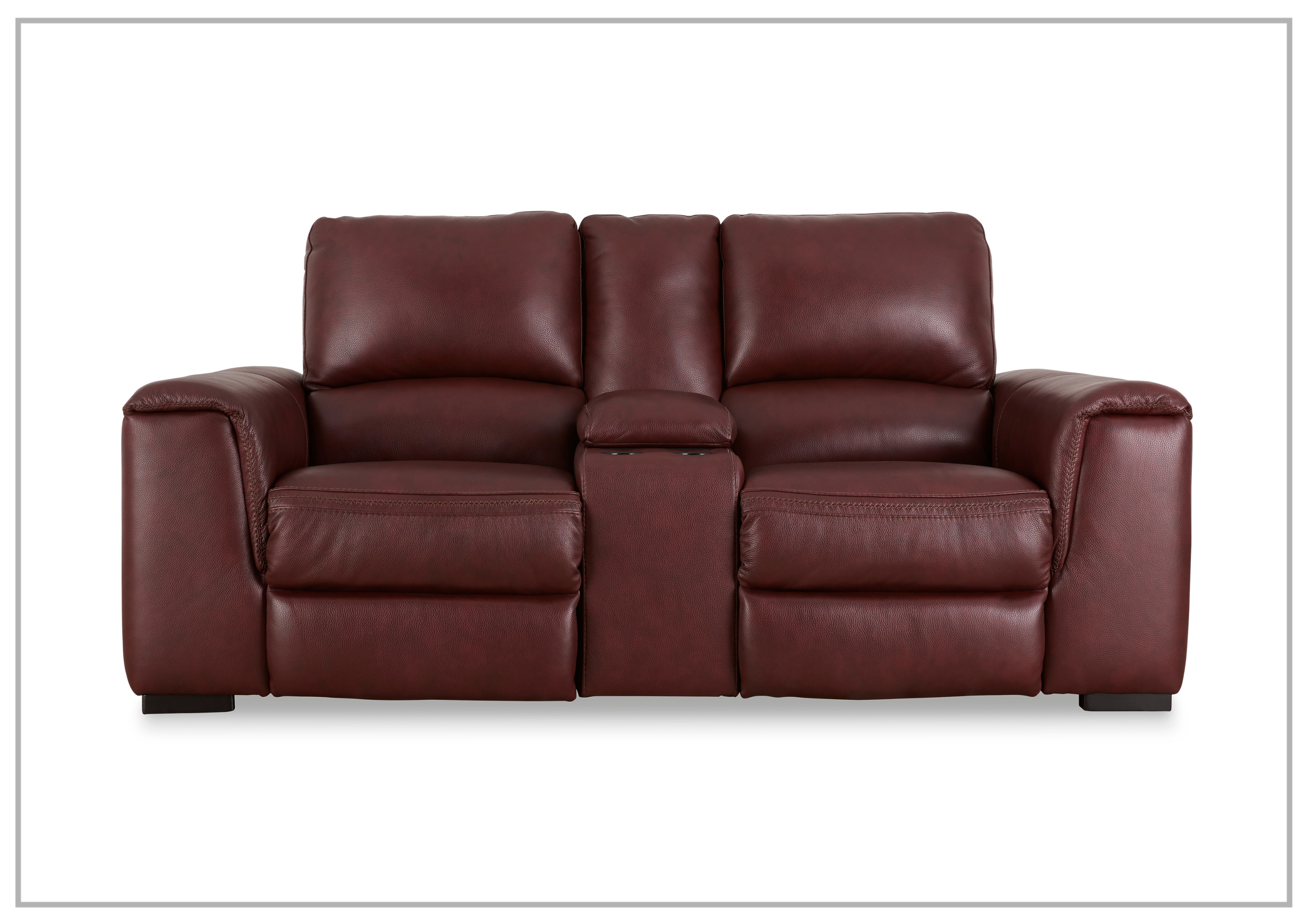 Adriano Dual Power Leather Reclining Loveseat with Console - Modern PU Leather Sofa with USB Charging & Cup Holders - Perfect for Living Room, Home Theater & Small Spaces