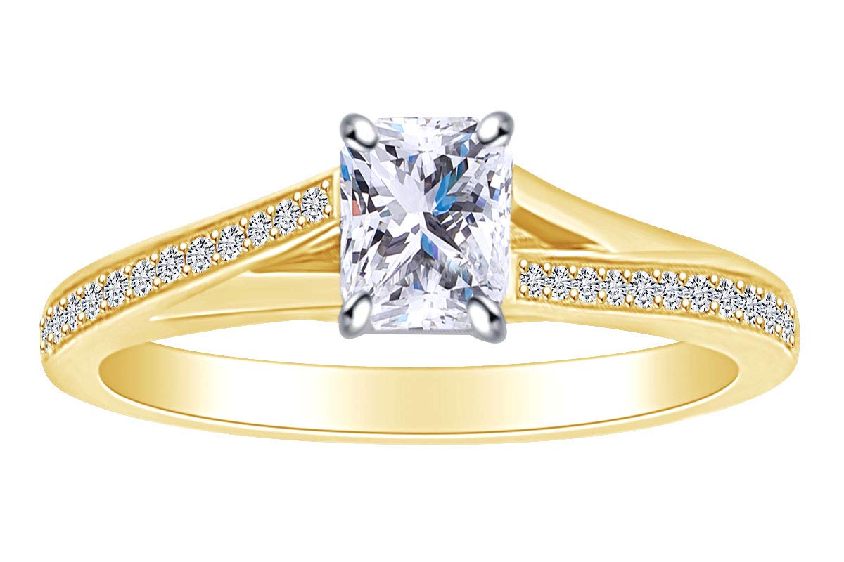 0.63 Carat Natural Diamond Solitaire Engagement Ring - Radiant & Round Cut White Diamonds in 14k Solid Gold for Wedding, Proposal & Anniversary Gifts