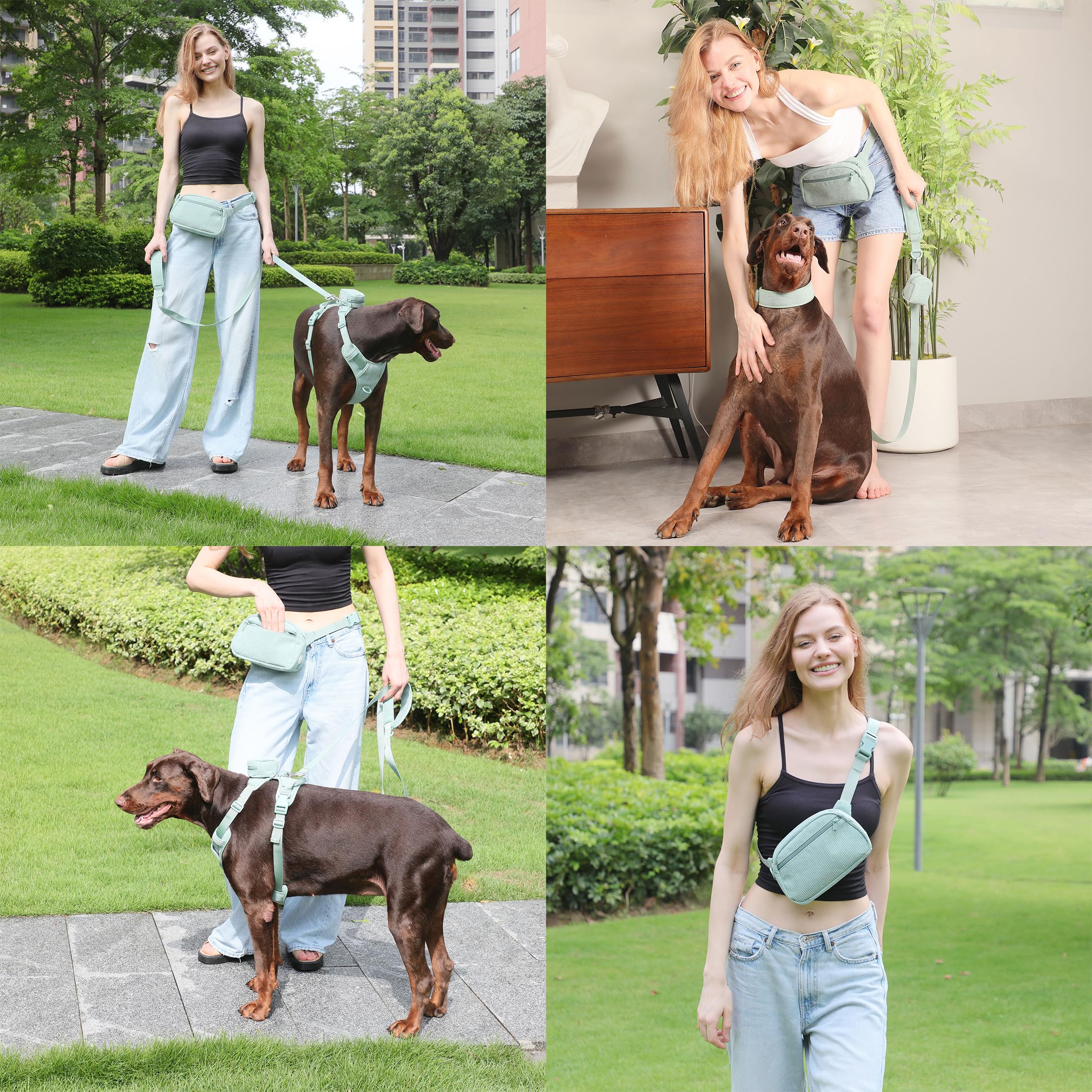 Custom Personalized Dog Harness and Leash Set with Name - Reflective No-Pull Adjustable Pet Vest with Poop Bag Holder - Beige Gray & Green Olive (Small) - Perfect for Walking, Training & Outdoor Adventures