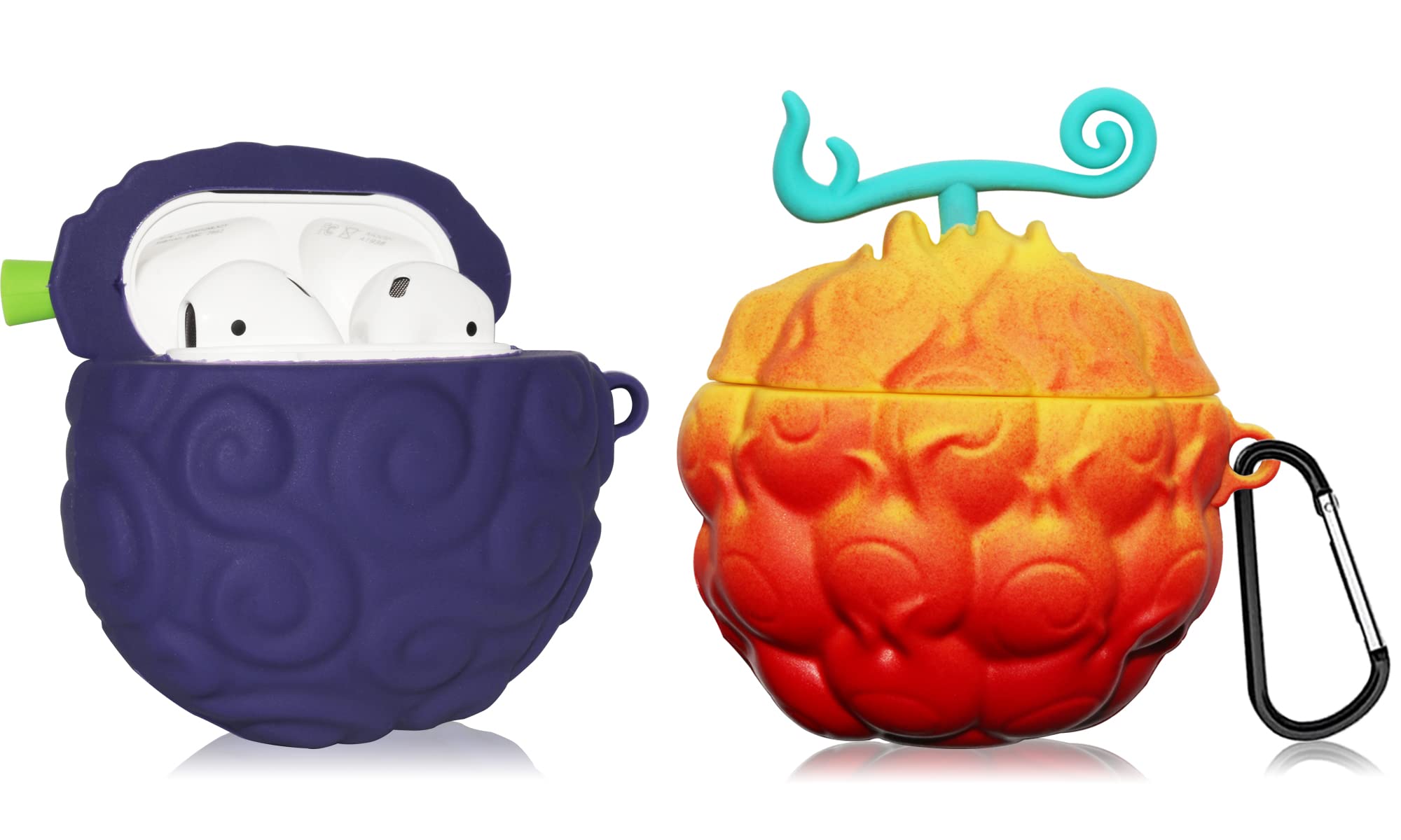 2-Pack Devil Fruit AirPods Case Cover - Cute 3D Cartoon Silicone Protector for AirPods 1st/2nd Gen (Purple & Red-Yellow) - Perfect for School, Work & Travel Accessories