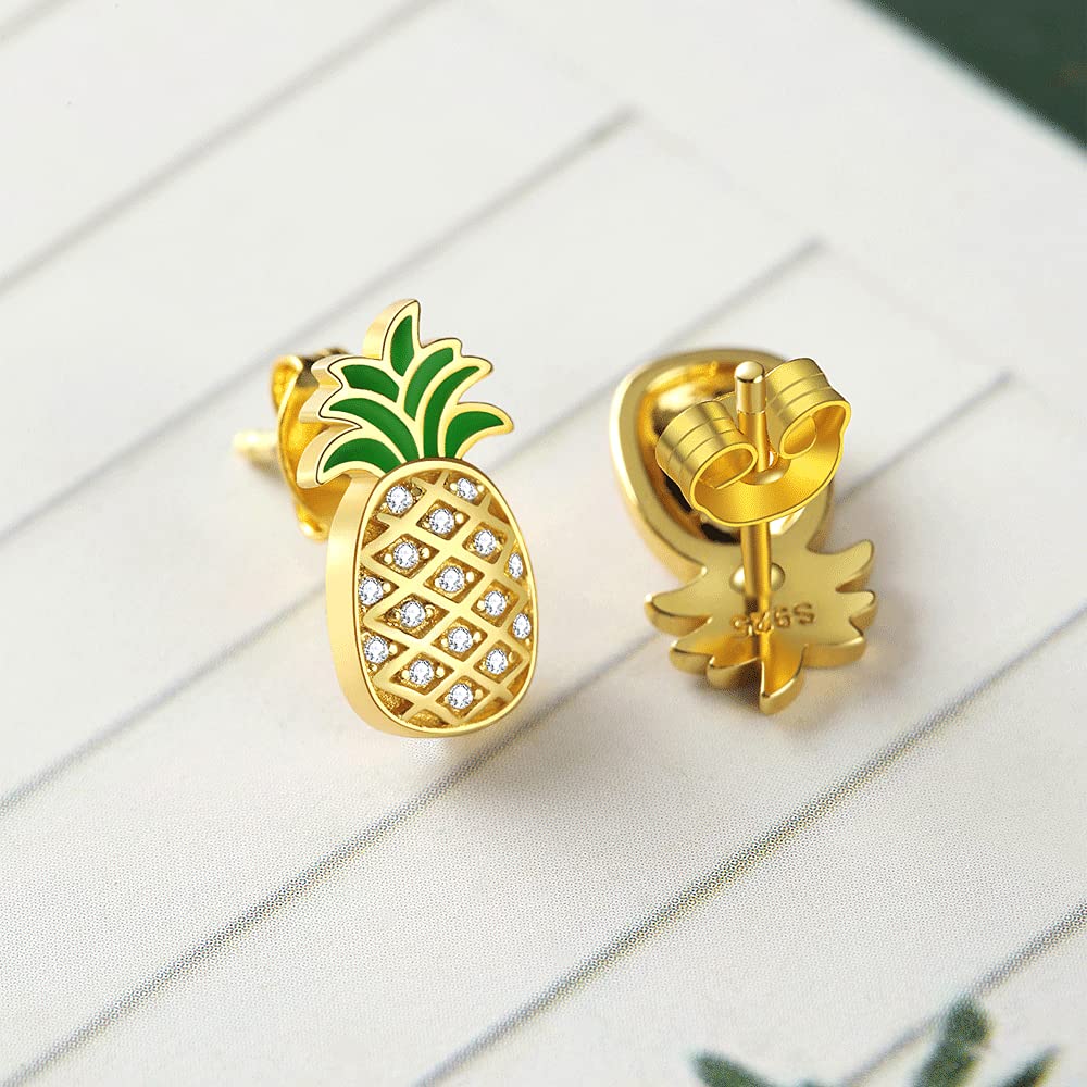925 Sterling Silver Pineapple Stud Earrings for Women - Hypoallergenic Fruit Jewelry Gift - Perfect for Summer, Beach Vacations & Tropical Themed Parties