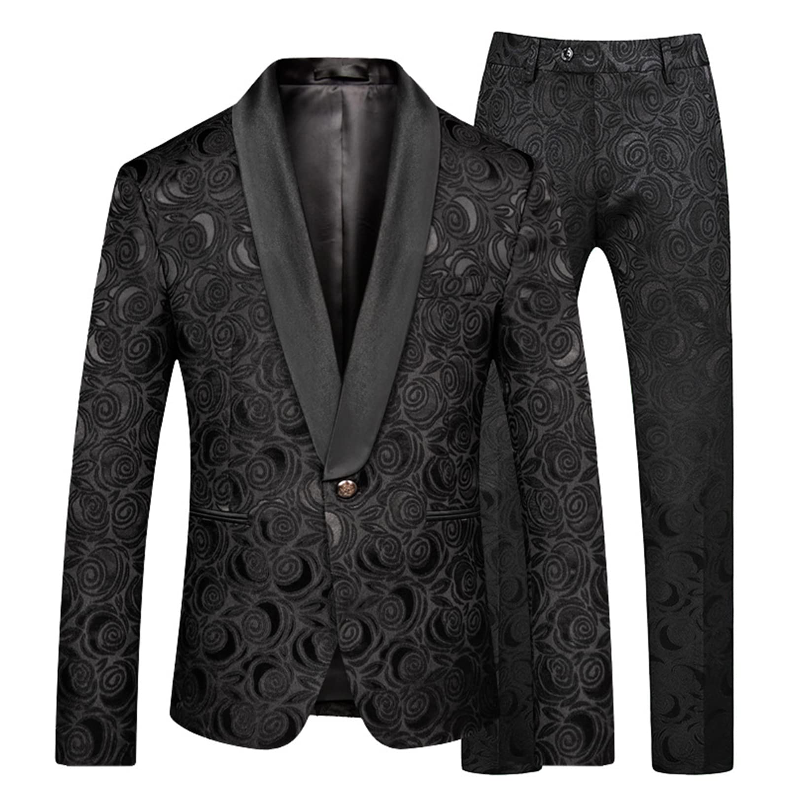 Men's Slim Fit Suit 2-Piece Set Floral Print Performance Blazer & Pants for Wedding, Party & Formal Events | Breathable & Stretch Comfort