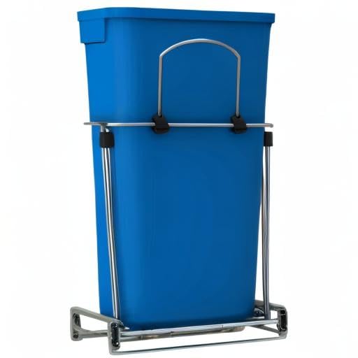 Rev-A-Shelf 27 Qt Pull-Out Trash Can for Kitchen Cabinets - Blue/Black Garbage & Recycling Bin with Full Extension Slides (RV-15KD-2218C-S) - Perfect for Under-Sink Storage & RV Kitchens