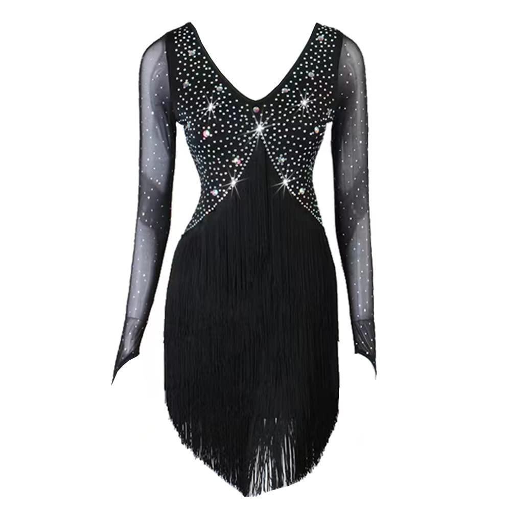 LIUHUO Women's Fringed Latin Dance Skirt - Rumba, Cha Cha, Salsa, Bullfighting & Swing Performance Skirt - Flowy Square Dance Skirt for Women - Perfect for Dance Competitions, Performances & Practice