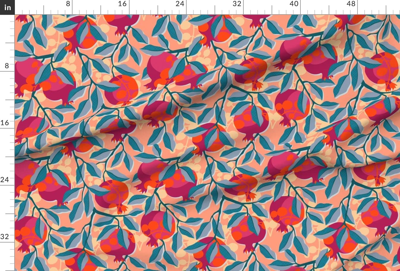 Retro Orange Fruit Printed Velvet Upholstery Fabric by The Yard - Pink Blue Peach Pomegranate Bold Design for Home Decor, Drapes & Apparel | Perfect for Sofas, Curtains & DIY Sewing Projects