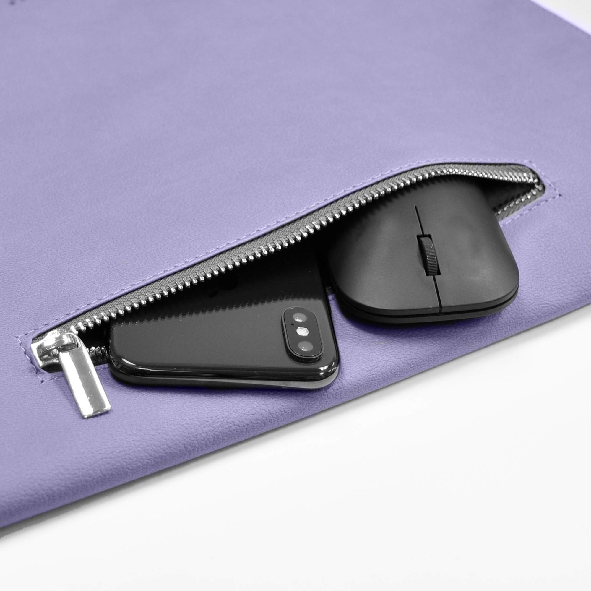 Premium Leather Laptop Sleeve for MacBook Pro 15 inch - Slim Shockproof Case with Pen Holder & Pocket - Lightweight 15.6 inch Laptop Bag - Perfect New Job Gift & Office Accessory (Lavender)
