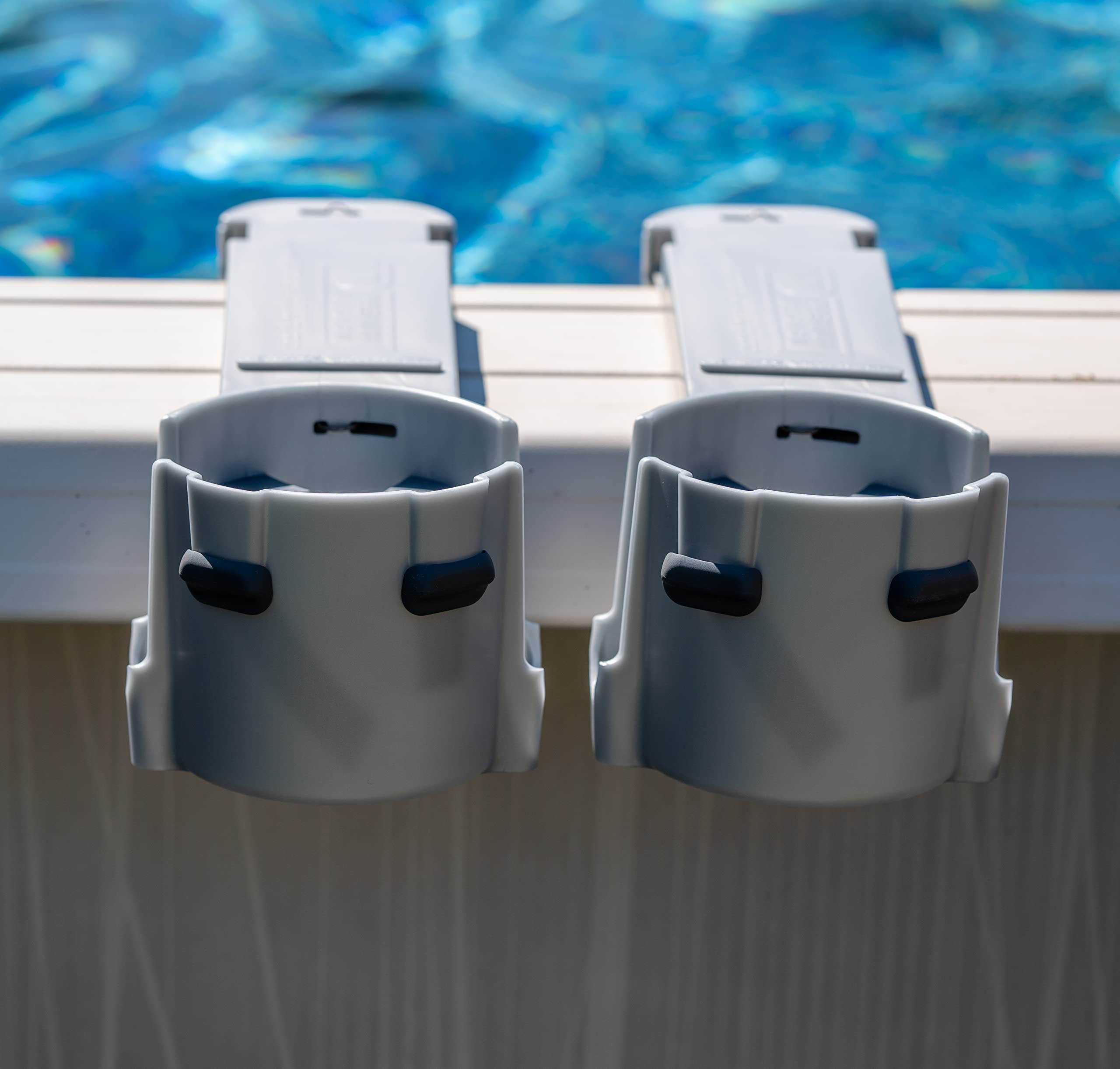 Premium Silver Grey Pool Cup Holders - 2 Pack Adjustable Drink Holders for Square Top Swimming Pools | Perfect for Backyard, Inflatable Pools & Summer Relaxation