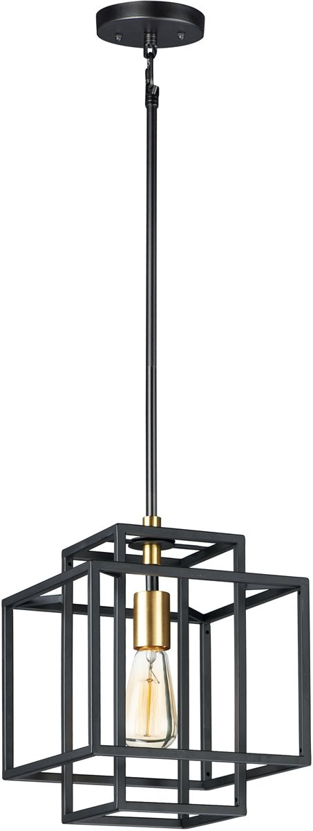 10W Linear Single Pendant Light Fixture in Black & Satin Brass - Modern LED Chandelier for Kitchen Island, Dining Room, and Entryway Lighting