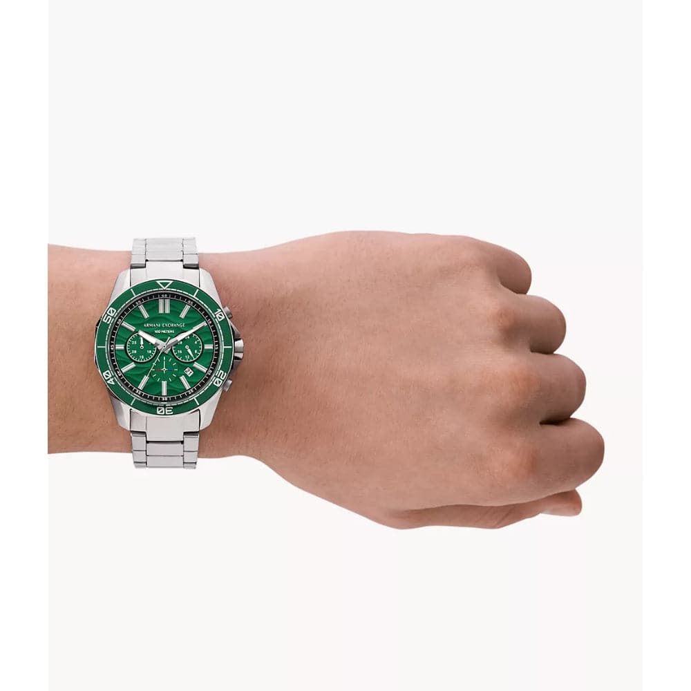 Armani Exchange AX1957 Men's Watch - Green Dial, Silver Stainless Steel Strap | Stylish Casual & Business Wear for Men