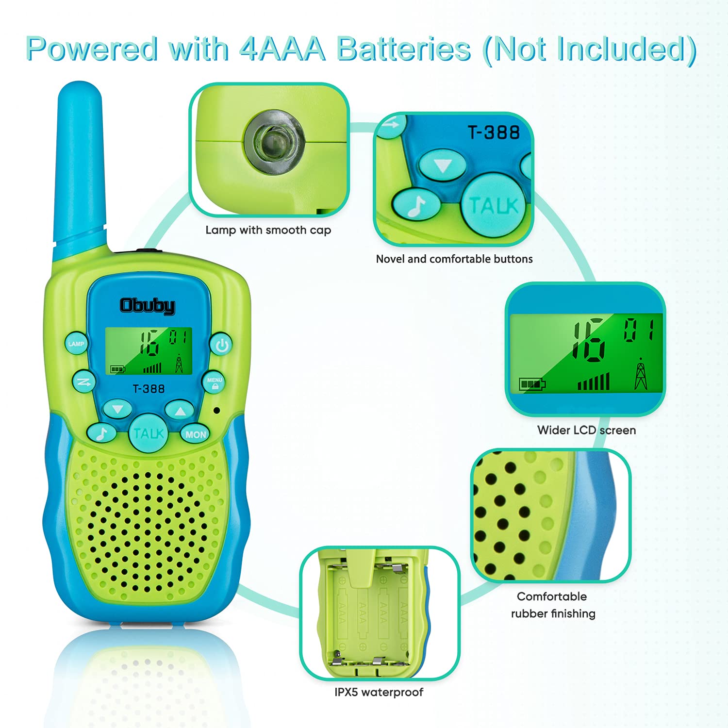 Obuby Kids Walkie Talkies for Boys & Girls Ages 3-12 - 22 Channel 2 Way Radios with LCD Backlit Flashlight, 3KM Range - Perfect Outdoor Toys for Camping, Hiking, Backyard Adventures & Family Road Trips