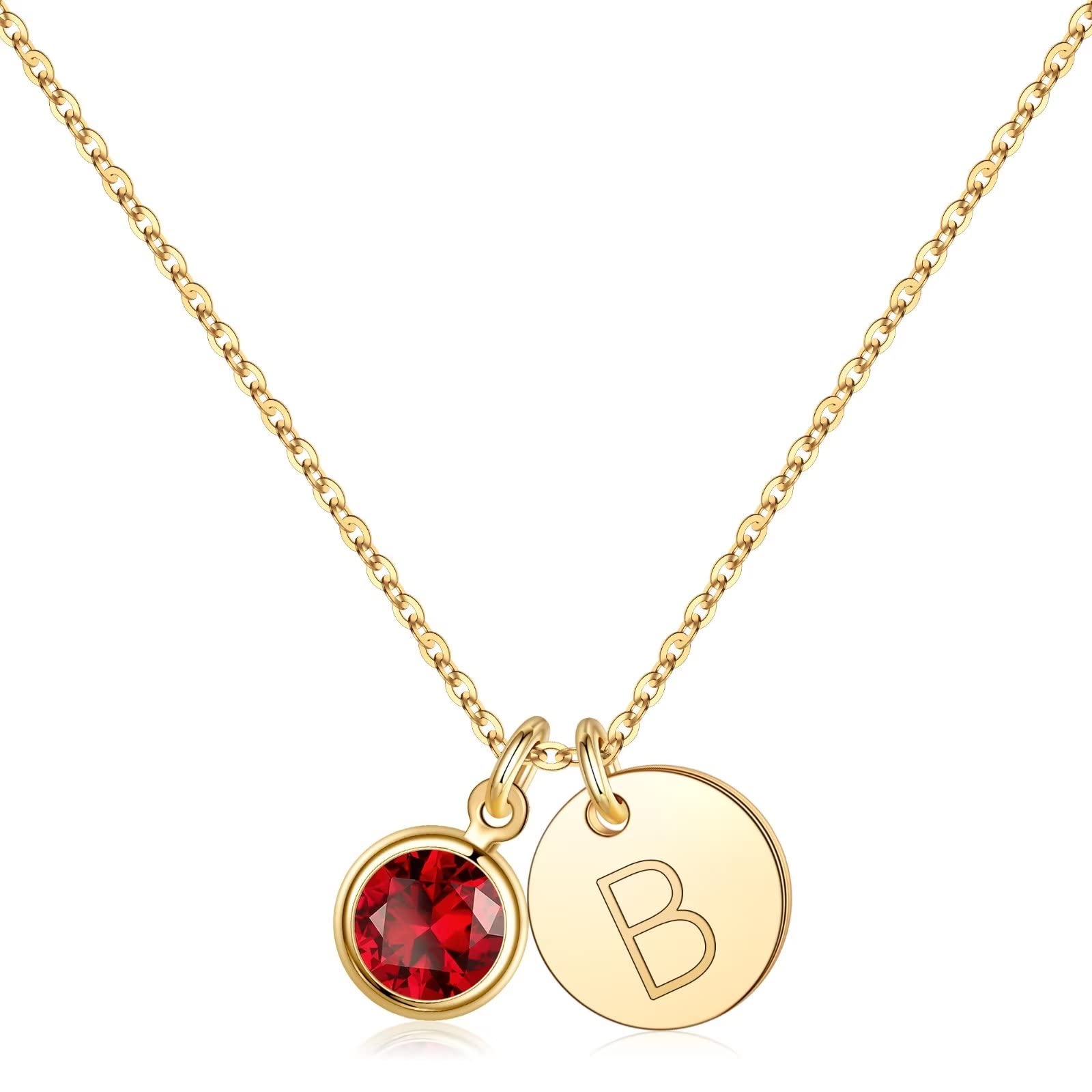 Hidepoo Personalized 14K Gold Plated Initial Birthstone Necklace for Women & Girls - Custom Name Pendant with Birthstone, Elegant Jewelry Gift for Birthday, Anniversary & Special Occasions | Perfect for Everyday Wear, Parties & Romantic Dates
