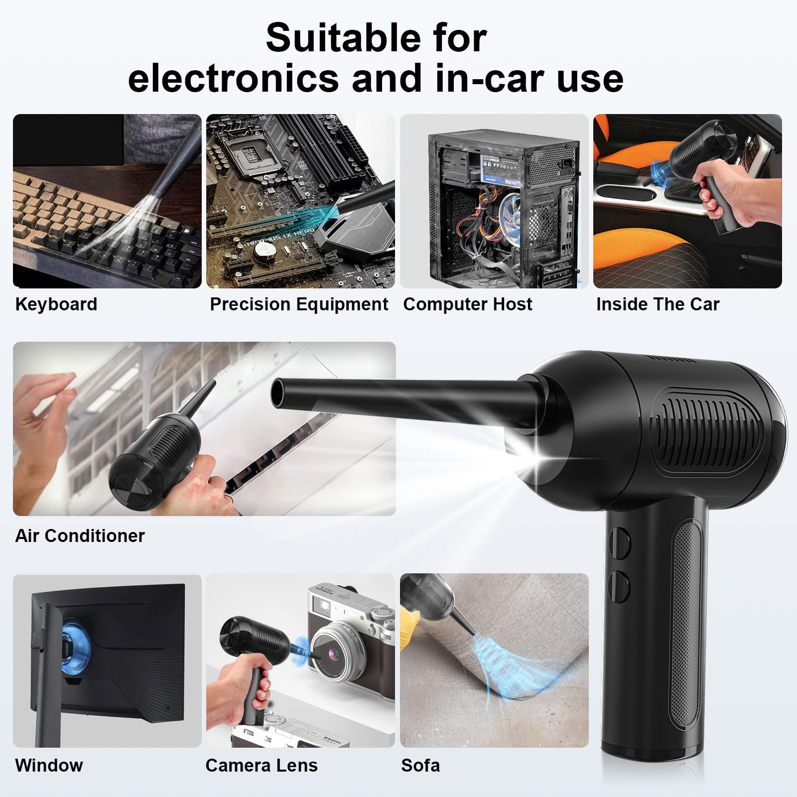 Compressed Air Dusters - Cordless Electric Keyboard Cleaner with 10000mAh Battery & 3-Speed Fast Charging | Portable Air Blower for Electronics, Computers, Office Equipment & Home Cleaning