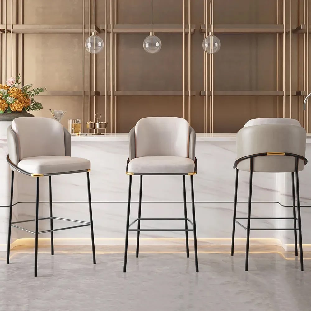 Linenic 4-Piece Gray PU Leather Modern Breakfast Bar Stools with Back & Footrest - Perfect for Kitchen Islands, Dining Bars & Home Decor