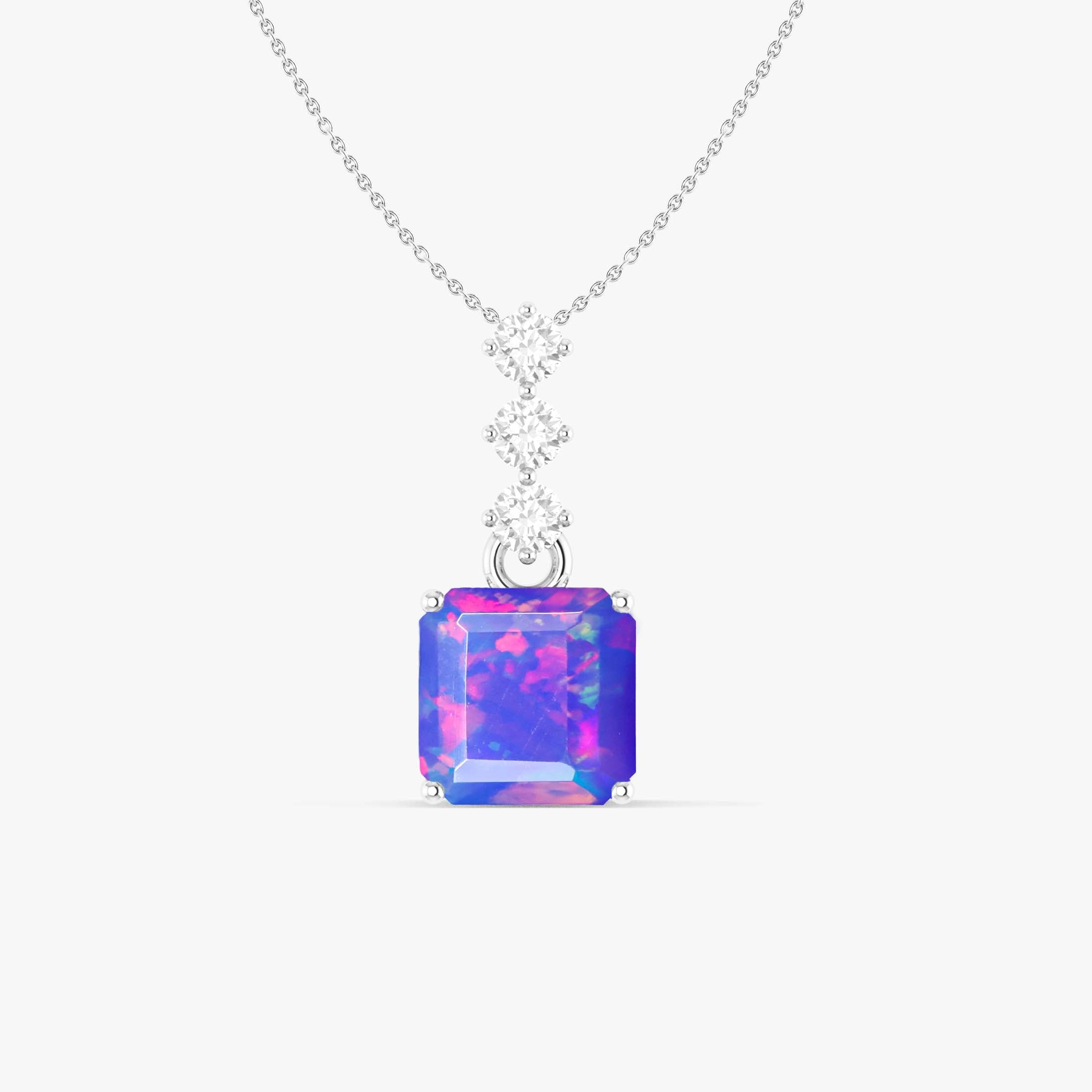 Multifire Lavender Opal Octagon Gemstone Pendant Necklace - Elegant Jewelry Gift for Women, Perfect for Weddings, Anniversaries & Special Occasions