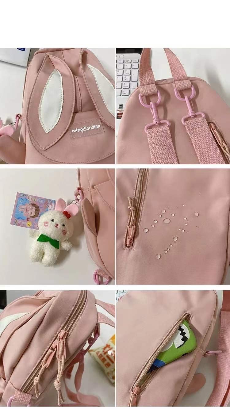 Cute Bunny Ear Backpack with Bear Pendant - Kawaii School Bag for Girls & Teens - Lightweight Bookbag for Travel, College, Daily Use (Small, E-Pink) | Perfect for School, Shopping & Weekend Outings