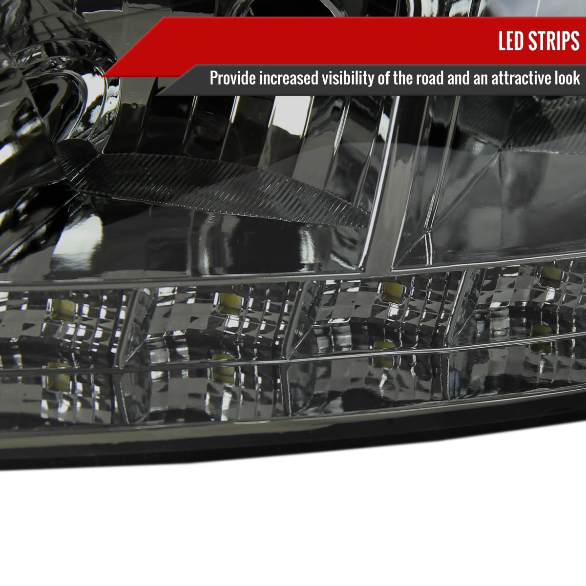 2006-2013 Car LED Strip Smoke Lens Tinted Headlights Pair - Upgrade Your Vehicle's Style & Visibility for Night Driving