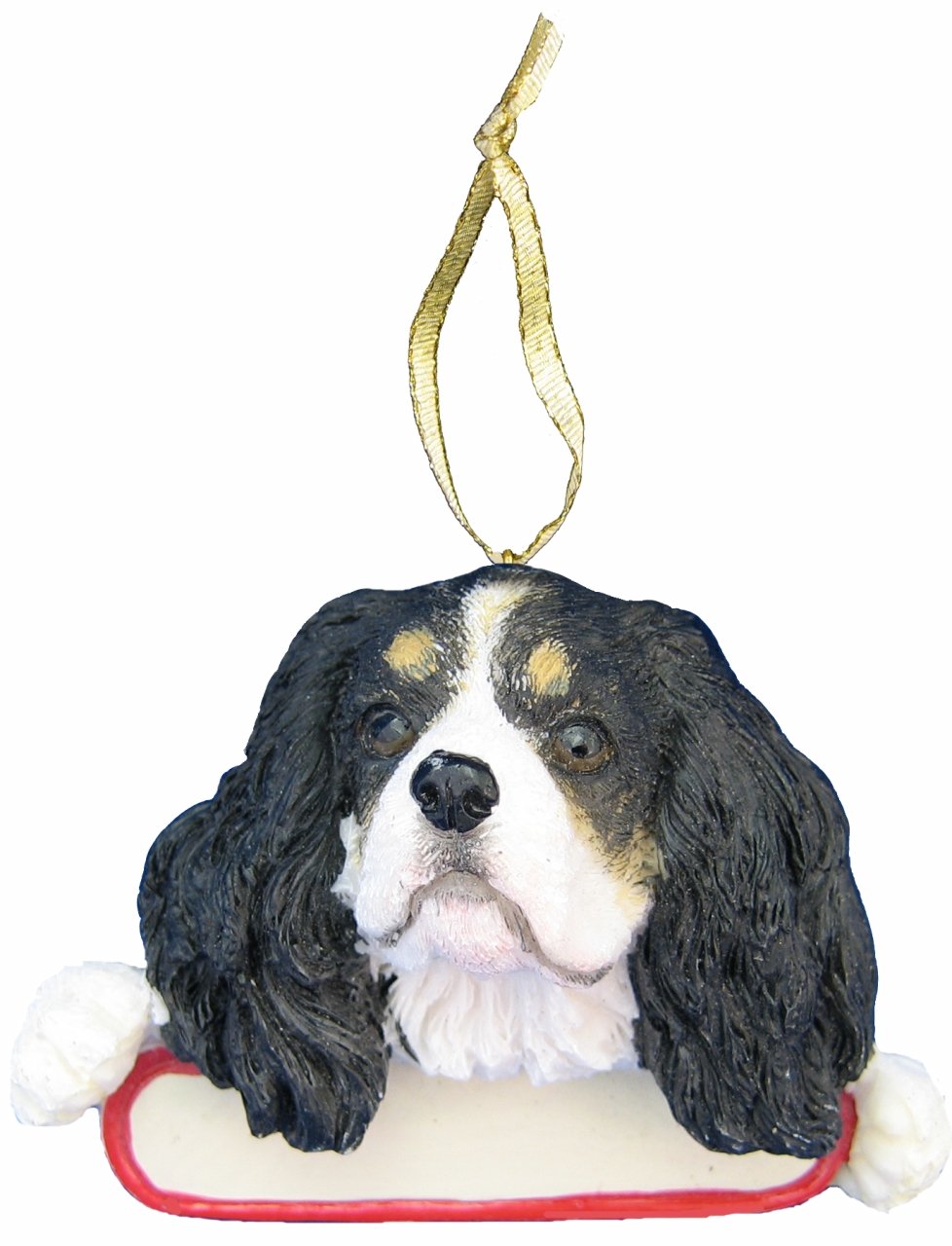 E&S Pets King Charles Cavalier Ornament - Tri-Color Santa's Pals with Custom Name Plate | Perfect Christmas Gift for Cavalier King Charles Spaniel Lovers | Holiday Home Decor & Dog Lover Present