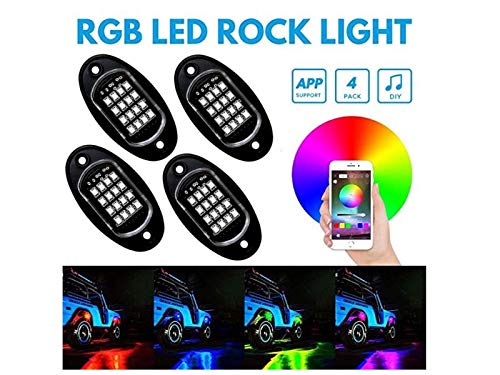 RGB LED Rock Lights with APP & RF Remote Control - 64 Multicolor Underglow Neon Lights, IP68 Waterproof, Music Sync & Flashing Modes - 12V DC Off-Road Lighting Kit for Jeep, Truck, ATV, Motorcycle - Perfect for Night Rides, Car Shows & Off-Road Adventures