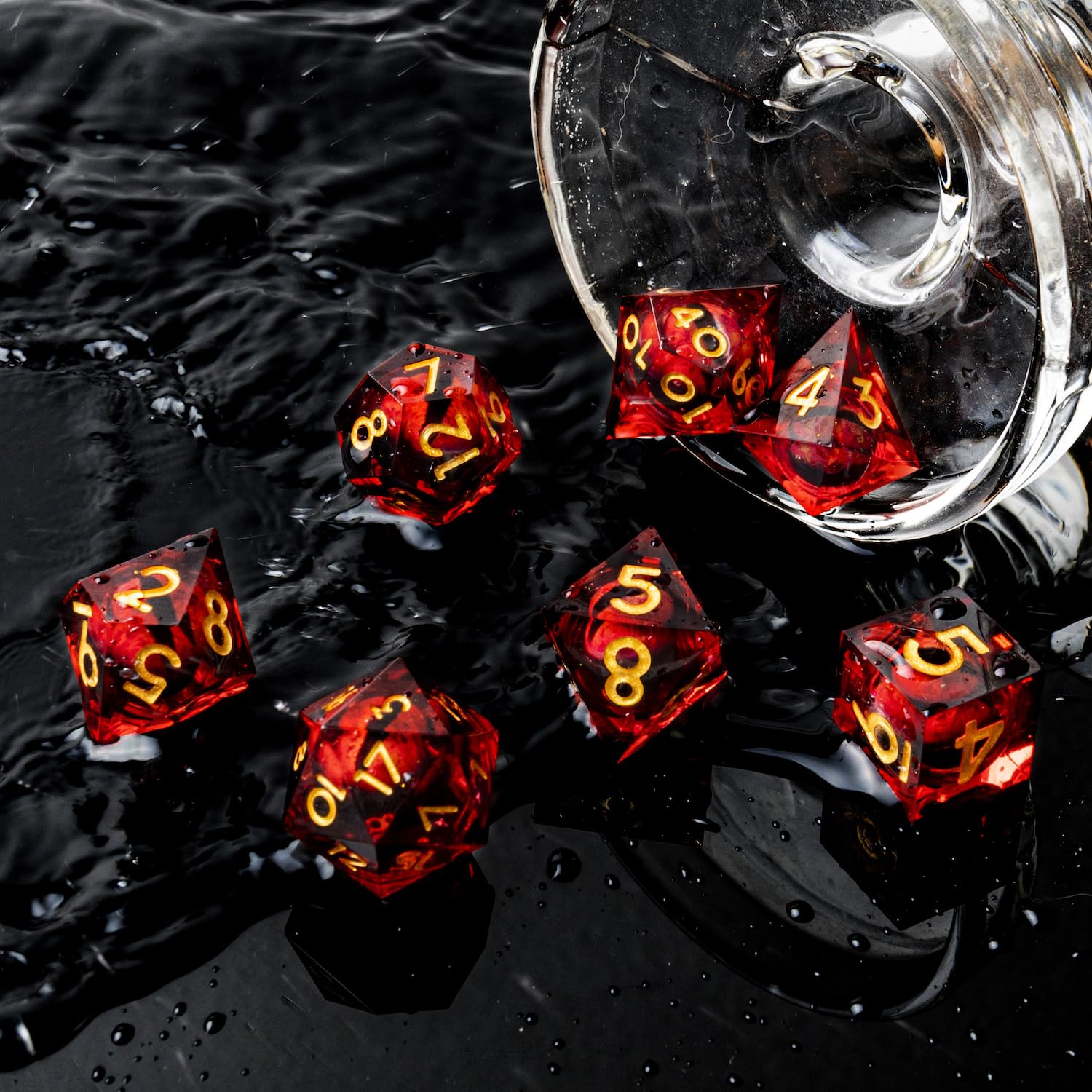 YEMEKO Beholder's Eye DND Dice Set - Dragon Eye Liquid Core Sharp Edge Handmade Polyhedral Dice for Dungeons & Dragons, TTRPG, RPG Roleplaying Games (Red Dragon Eye) - Perfect for D&D Campaigns, Tabletop Gaming & Collectors
