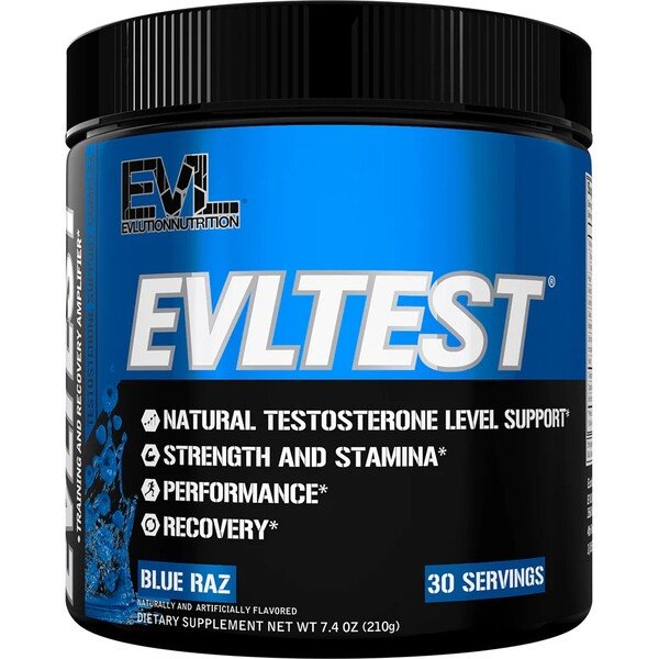 EVLution Nutrition EVL Test - Blue Raspberry Flavor (210g) | Testosterone Booster for Men | Pre-Workout & Muscle Growth Supplement | Gym & Fitness Performance Enhancer