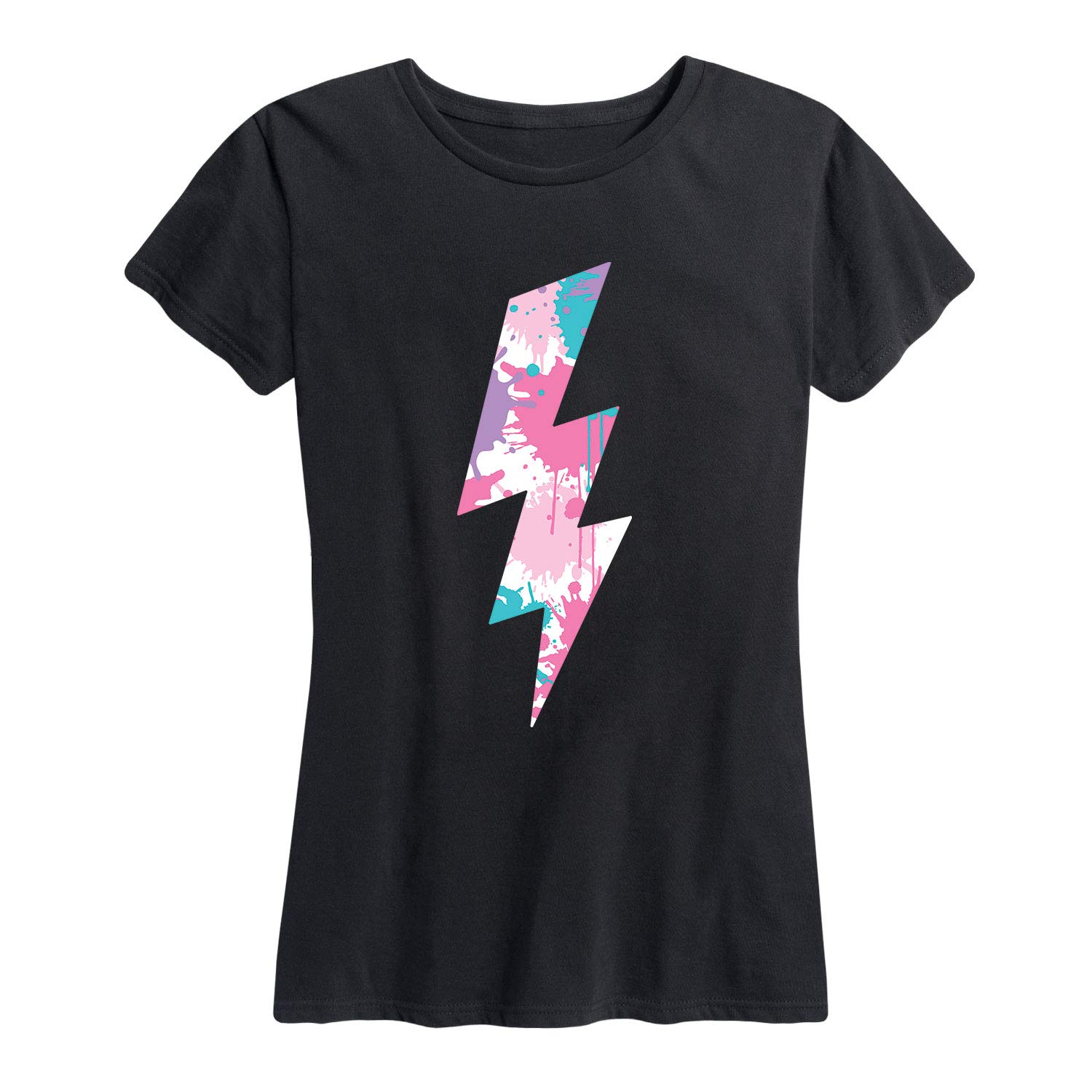 Women's Short Sleeve Graphic T-Shirt with Paint Splatter Lightning Bolt Design - Casual Streetwear for Everyday Wear & Festival Outfits