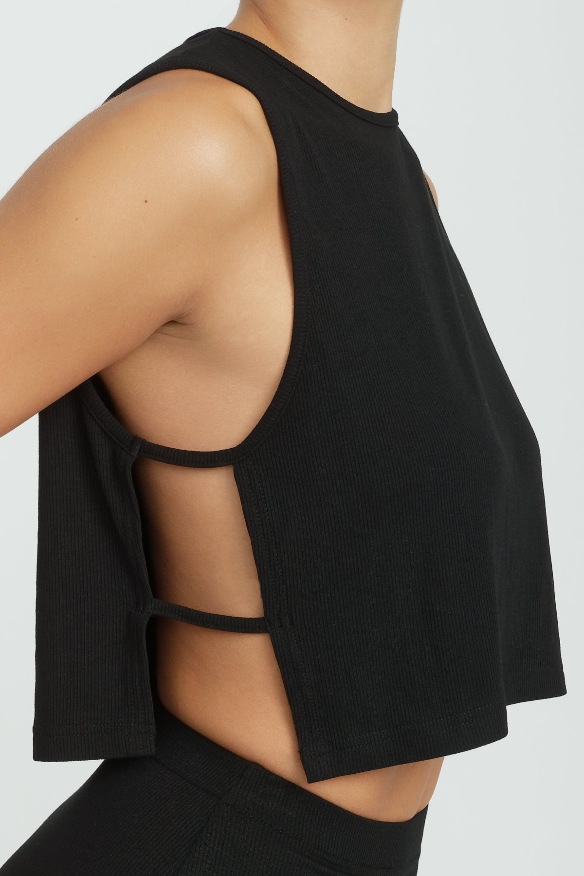 Simi Side Strap Tank Top for Women - Stylish Jet Black Sleeveless Shirt - Perfect for Casual Outings, Gym, and Summer Wear