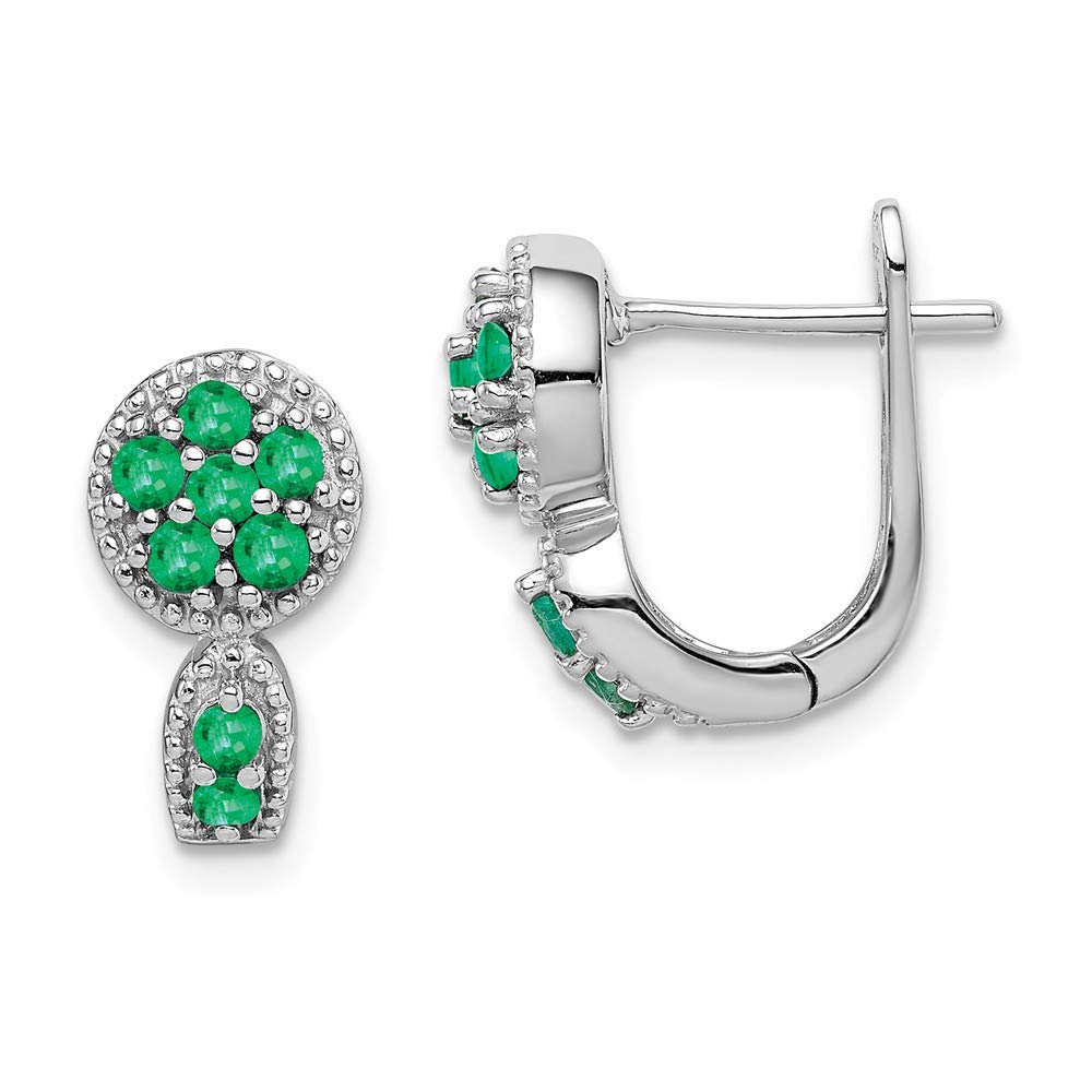 Rhodium-Plated Sterling Silver Emerald Circle Hinged Earrings for Women - Elegant Dangle Hoop Earrings for Party, Wedding & Everyday Wear