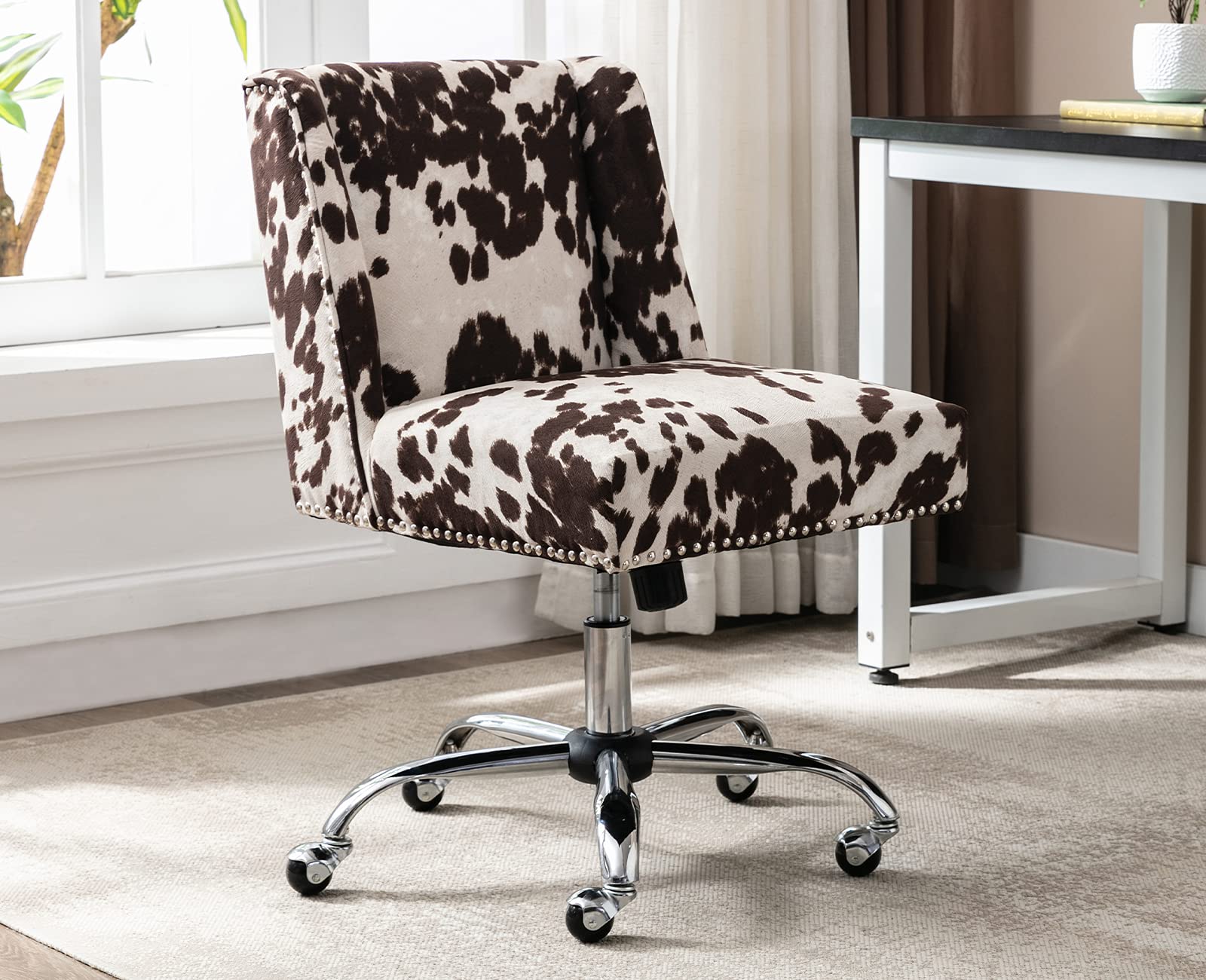 Kmax Home Office Desk Chair - Armless Modern Ergonomic Task Chair for Small Spaces, Cowhide Upholstery - Perfect for Home Office, Study, and Workspace Use