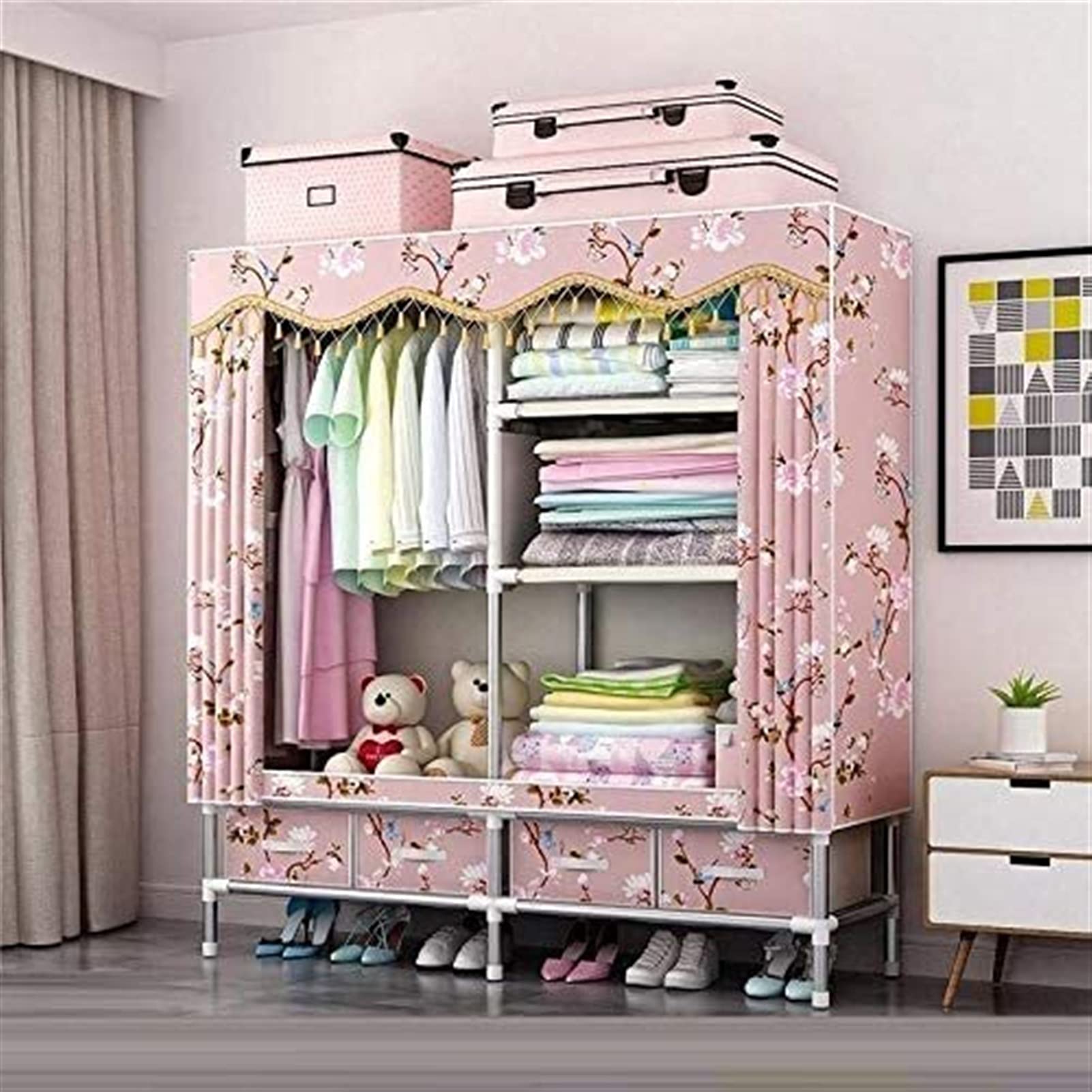 FANJIANI Foldable Closet Organizer - Portable Wardrobe Storage Cabinet for Bedroom, Dustproof Fabric Closet with Multi-Purpose Shelves | Perfect for Small Spaces, Dorm Rooms & Home Organization