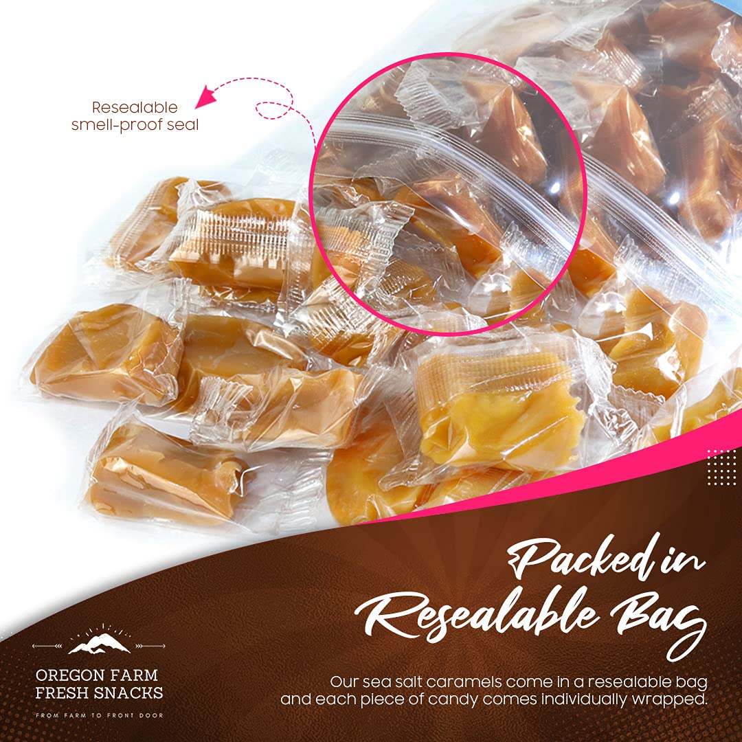 Oregon Farm Fresh Gourmet Salted Caramel Candy - Handmade Sea Salt & Vanilla Soft Chewy Caramels - Individually Wrapped 16oz - Perfect for Gifts, Parties & Office Snacks