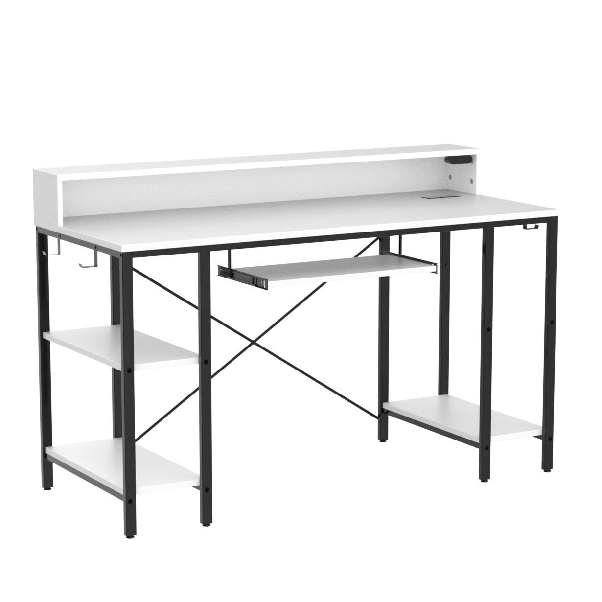 Rolanstar 54-inch LED Gaming Desk with Power Outlets, Storage Shelves & Keyboard Tray - Modern Home Office Computer Desk with Monitor Stand, White | Perfect for Gaming Setup, Remote Work & Study Space